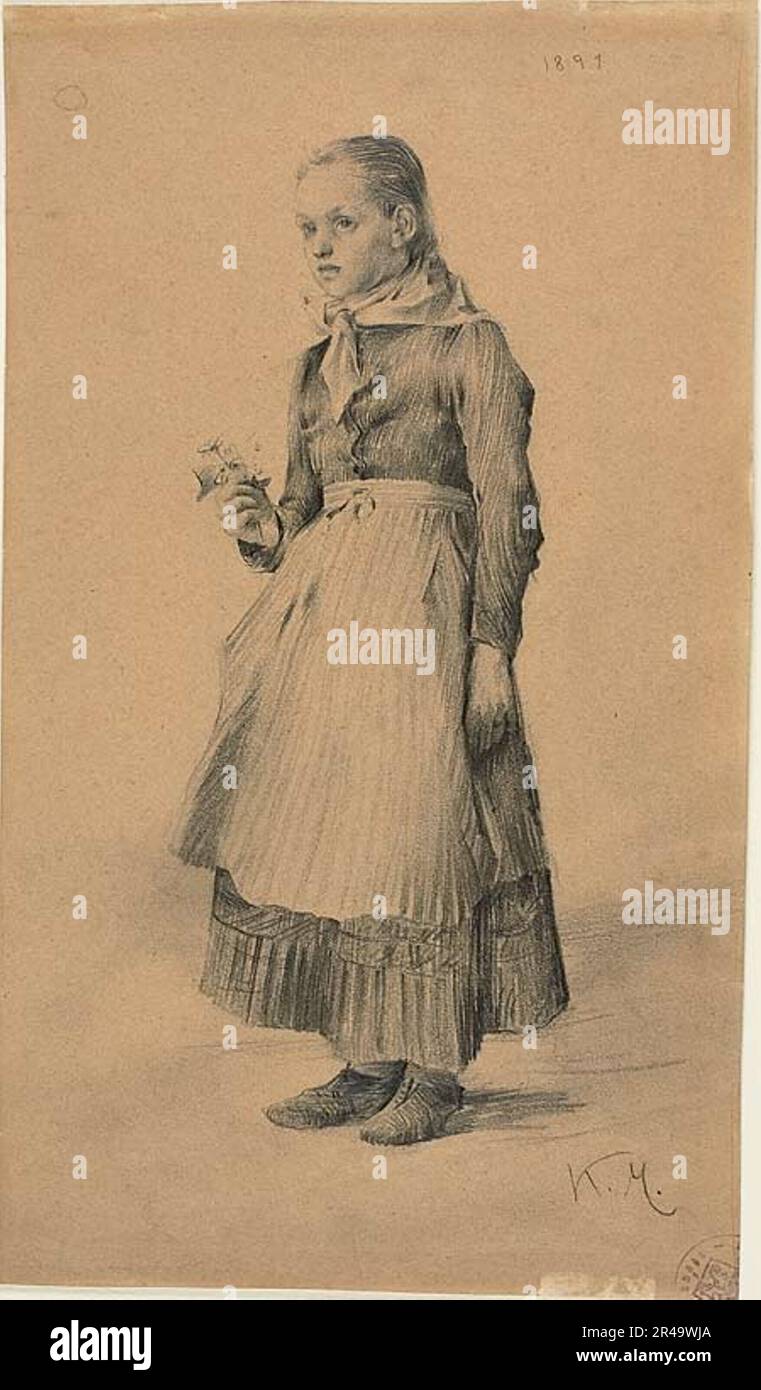Fille en robe paysanne (recto); feuille d'esquisses : femmes et filles (verso), 1891. Banque D'Images