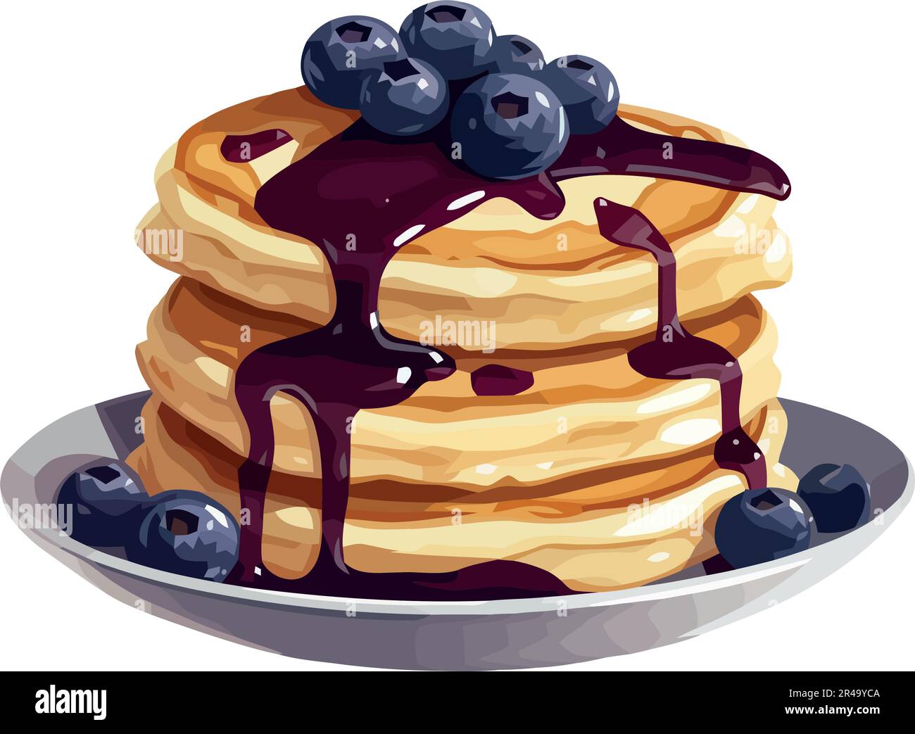 Pile de crêpes aux myrtilles avec sirop de miel Illustration de Vecteur