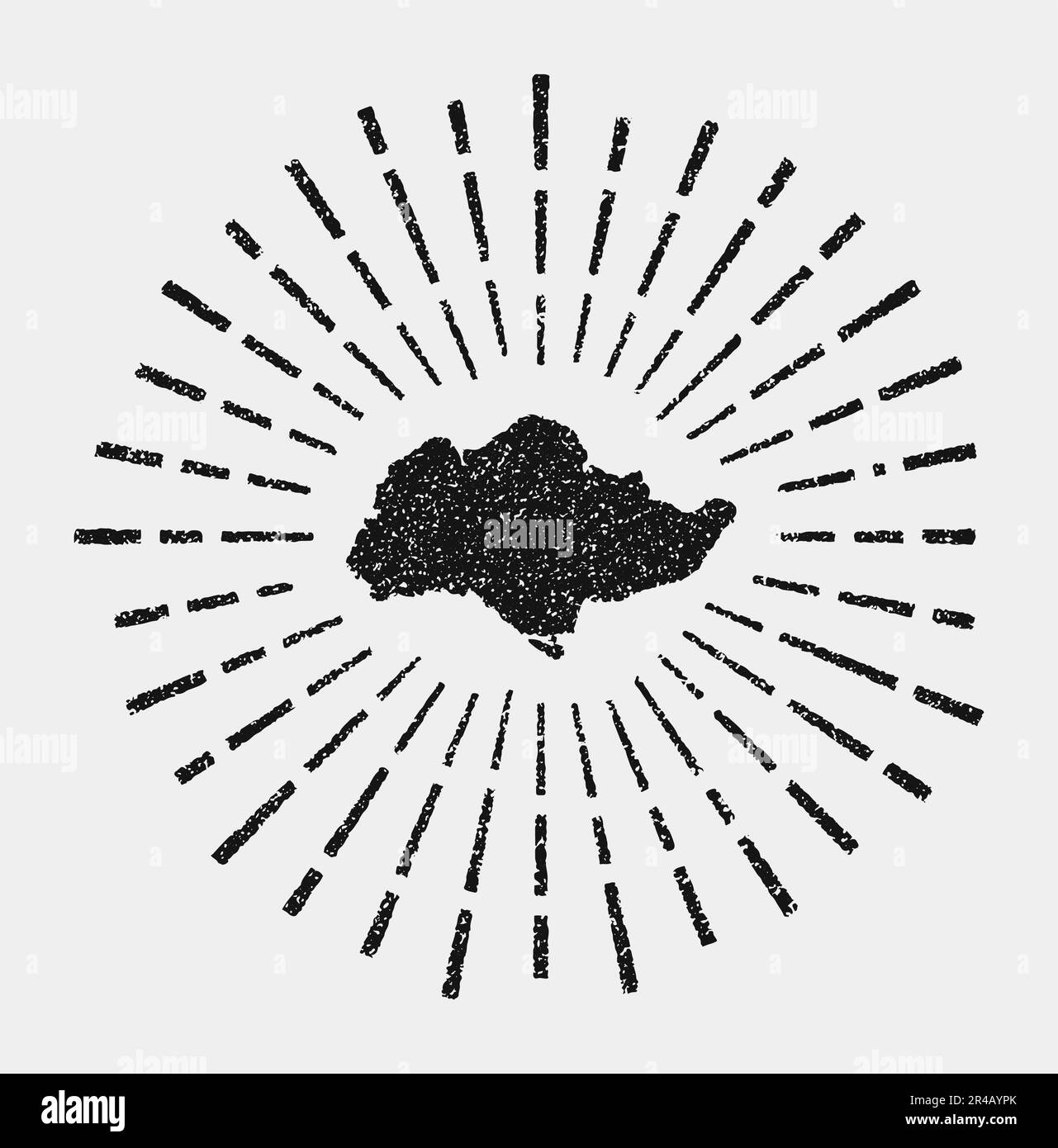 Carte vintage de Sentosa. Grunge Sunburst autour de l'île. Forme Sentosa noire avec rayons de soleil sur fond blanc. Illustration vectorielle. Illustration de Vecteur