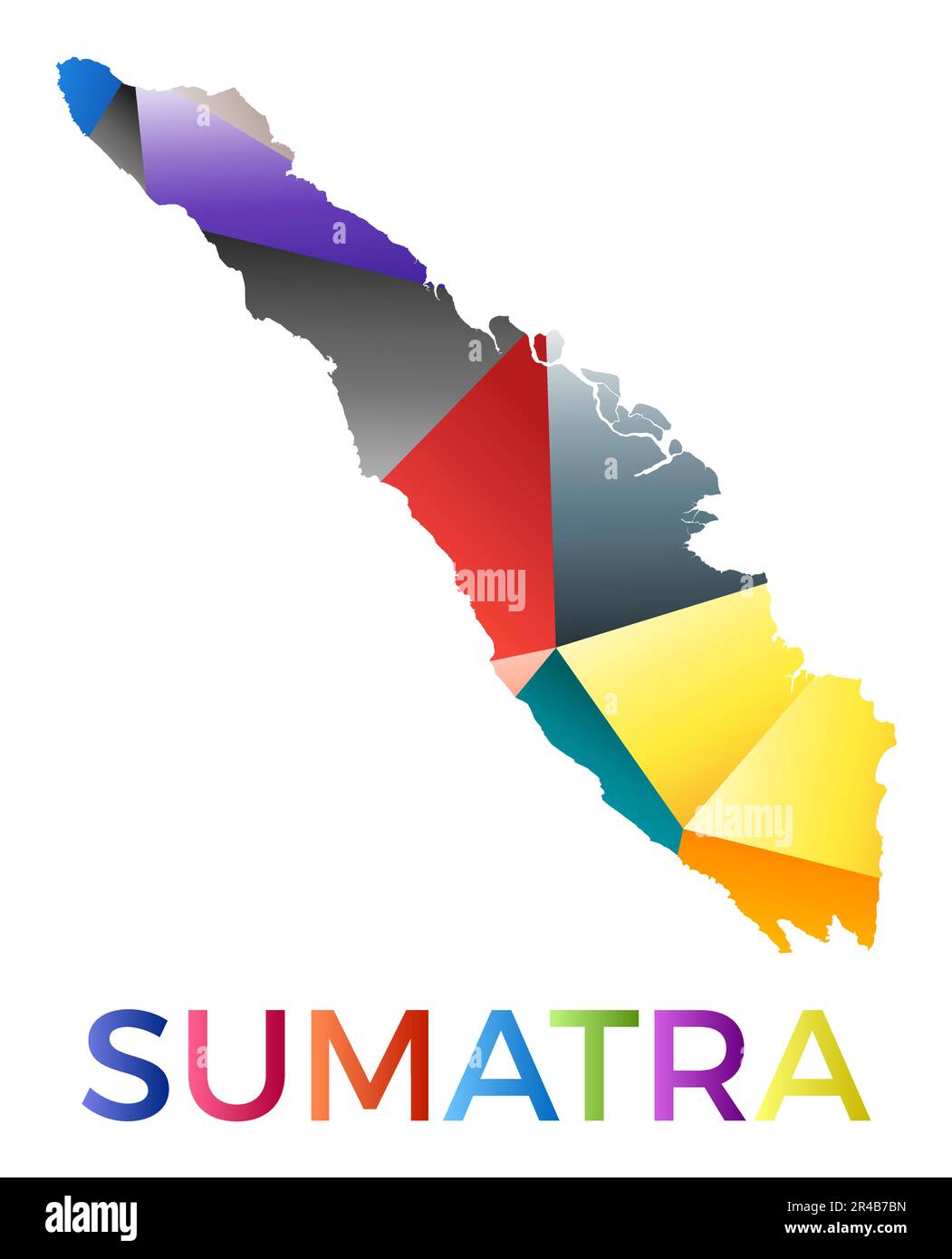 Forme Sumatra aux couleurs vives. Logo insulaire de style géométrique multicolore. Design moderne et tendance. Illustration vectorielle artistique. Illustration de Vecteur