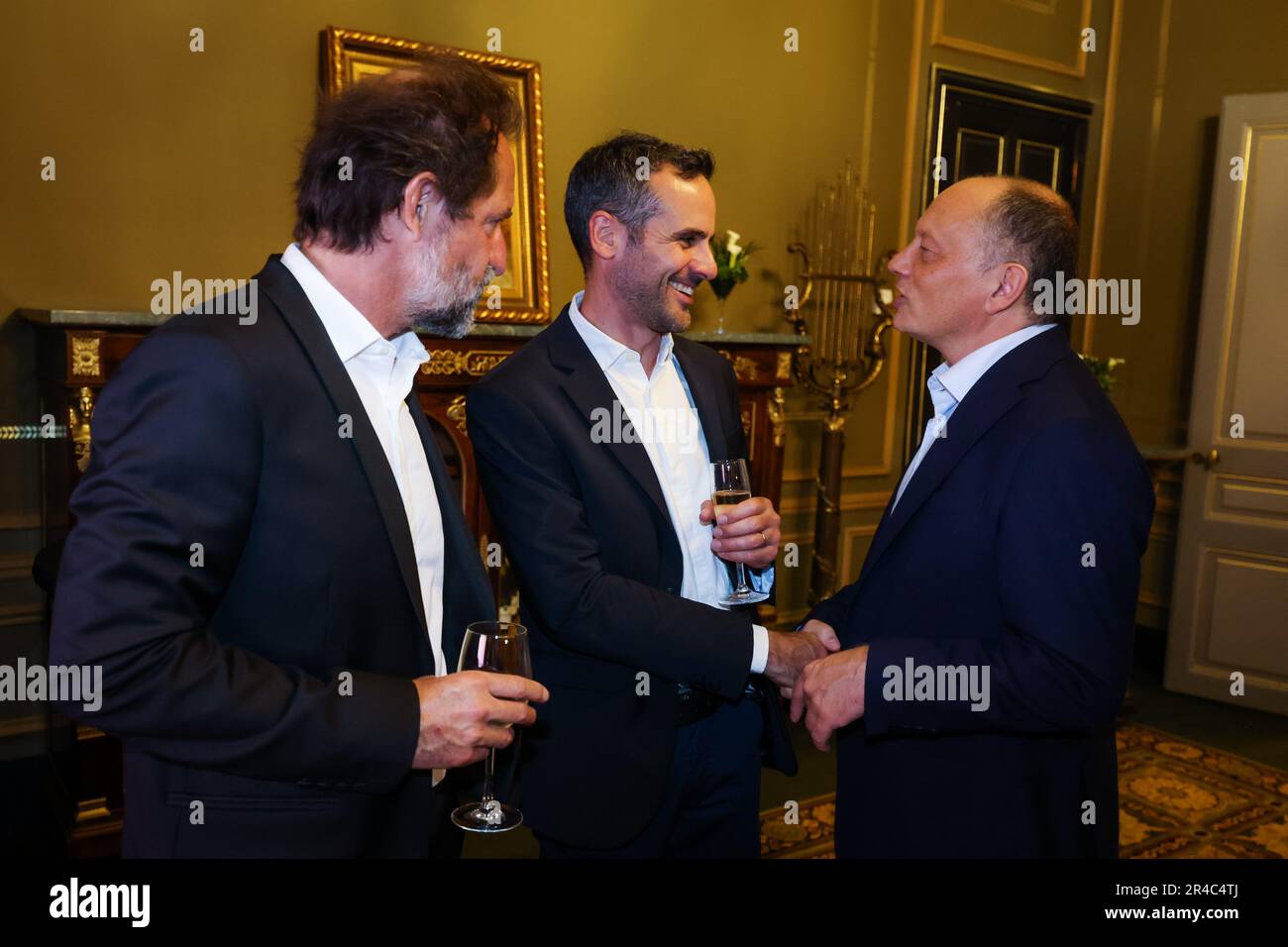 DE GROODT Stephane, DUPIN Laurent et VASSEUR Frederic (fra), Team principal et General Manager de la Scuderia Ferrari, à l'occasion du 10th anniversaire de la chaîne de télévision Canal+ couvrant F1, au Casino de Monaco, lors du Grand Prix de Monaco de Formule 1 2023, 6th tour du Championnat du monde de Formule 1 2023 de 26 mai à 28, 2023 sur le circuit de Monaco, à Monaco - photo: Florent Gooden/DPPI/LiveMedia Banque D'Images