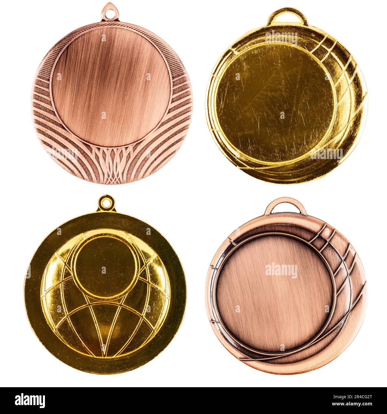 Collection de médailles d'or et de bronze vierges isolées sur fond blanc Banque D'Images