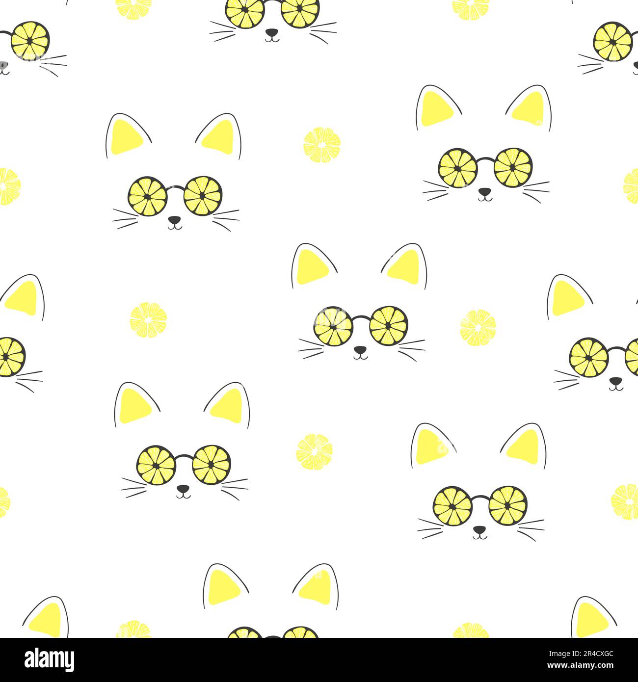 Motif été sans couture avec de jolis chats dans des lunettes de soleil et des citrons. Illustration de Vecteur