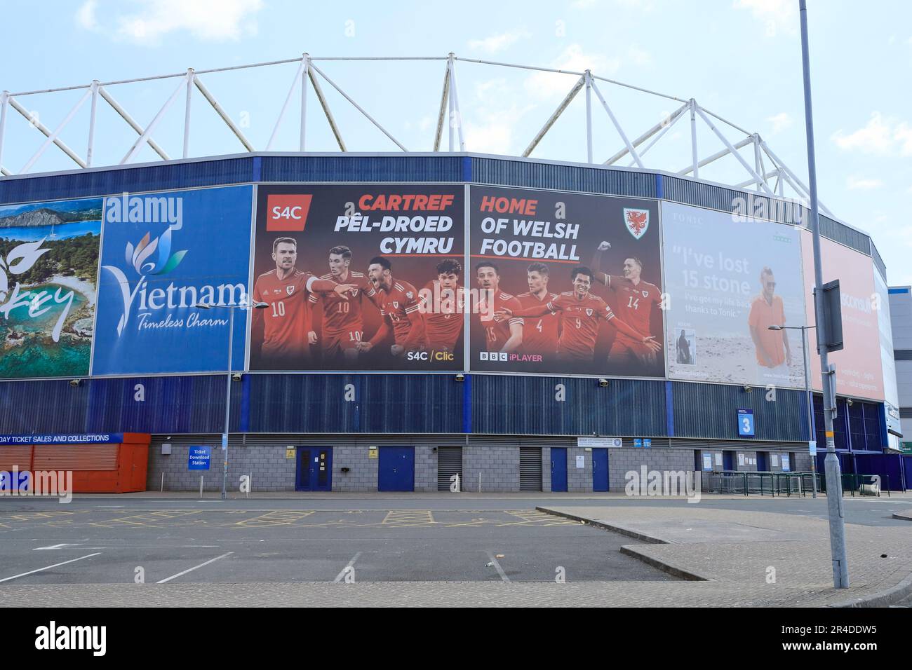 Cardiff City football Stadium, - Accueil Cardiff football publicité promotionnelle. Pris en mai 2023. Été Banque D'Images