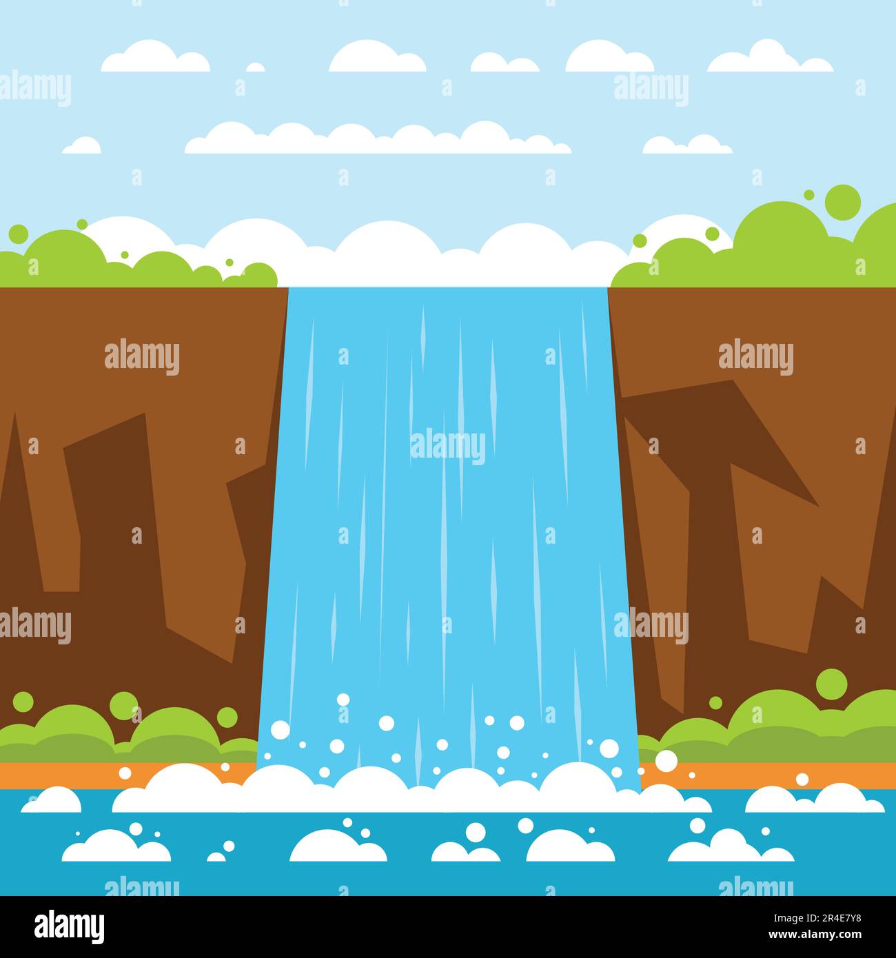 Conception plate illustration vectorielle concept de la cascade tombant de la falaise. Illustration de Vecteur