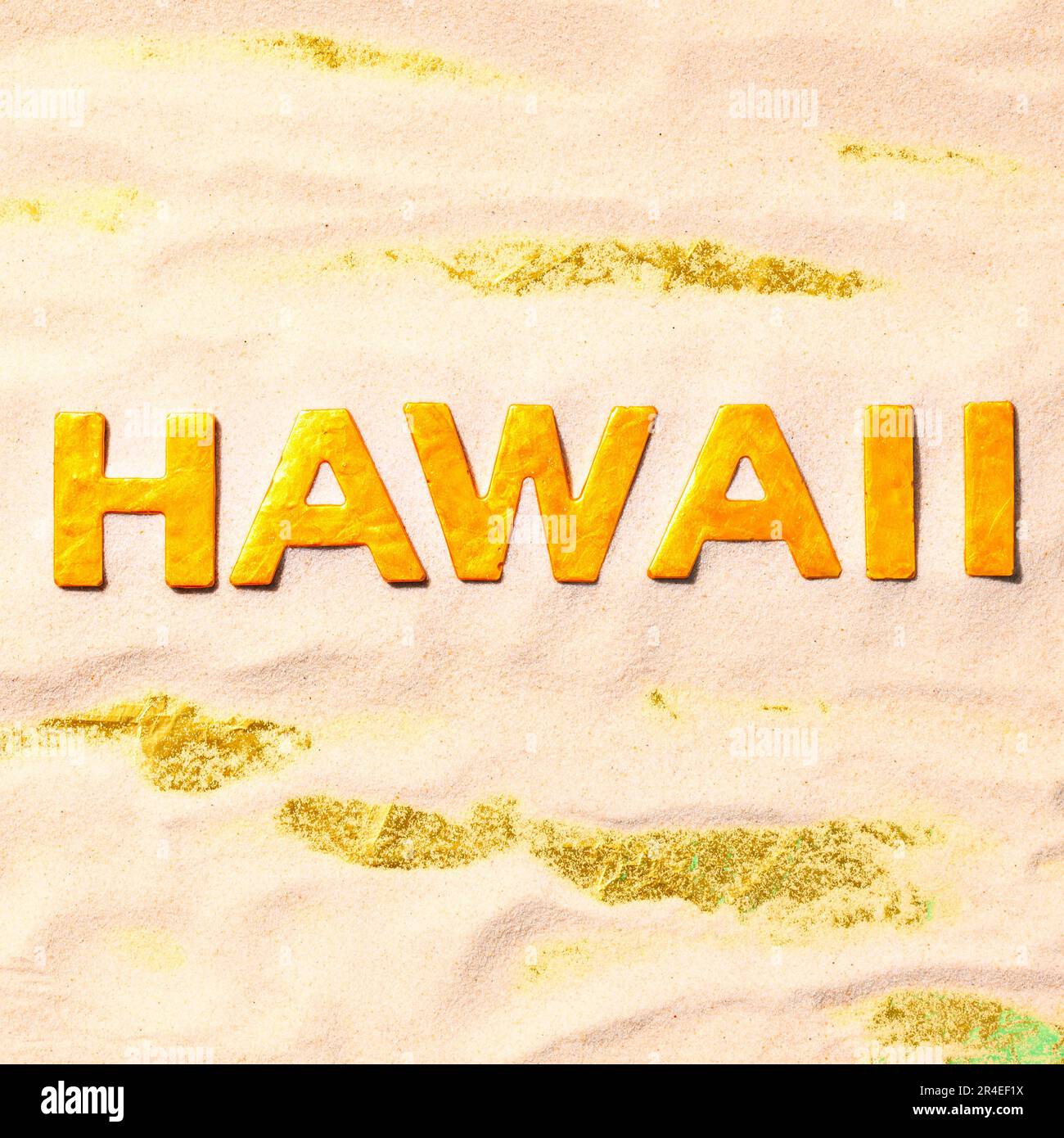 Hawaii - lettres d'or dans le sable blanc Banque D'Images