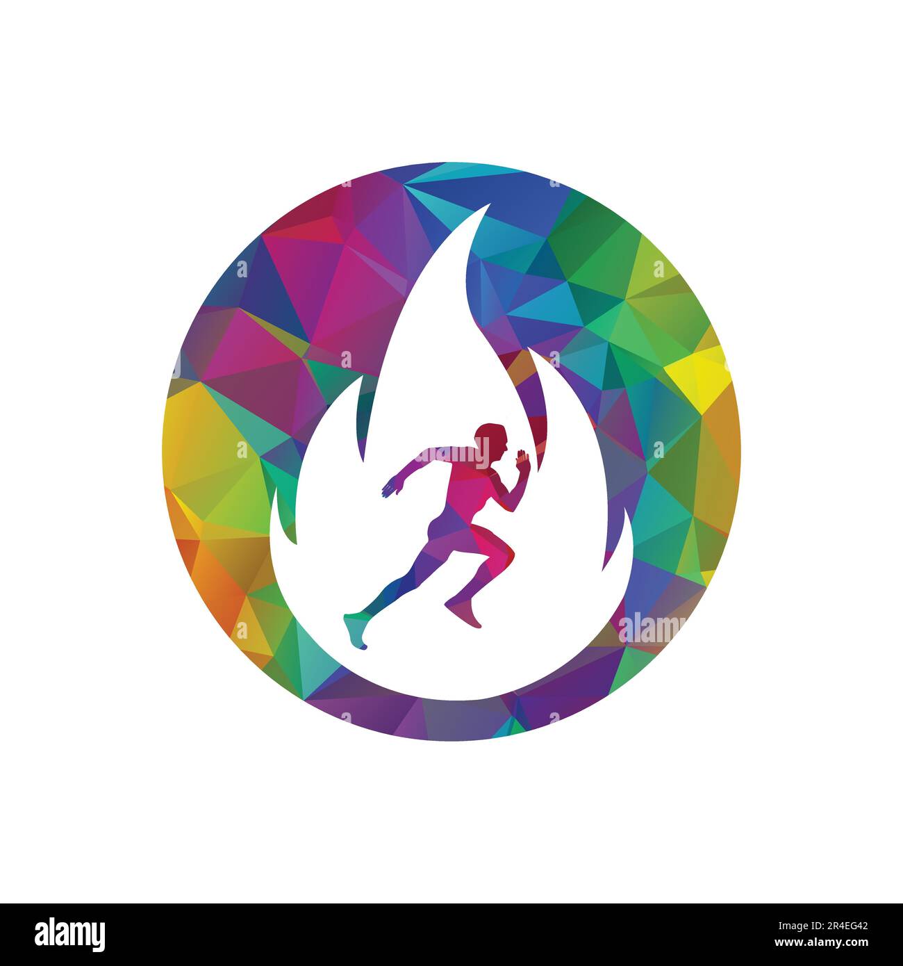 Logo homme de course à pied vectoriel. Modèle de conception de logo représentant un coureur et un vecteur de feu. Illustration de Vecteur