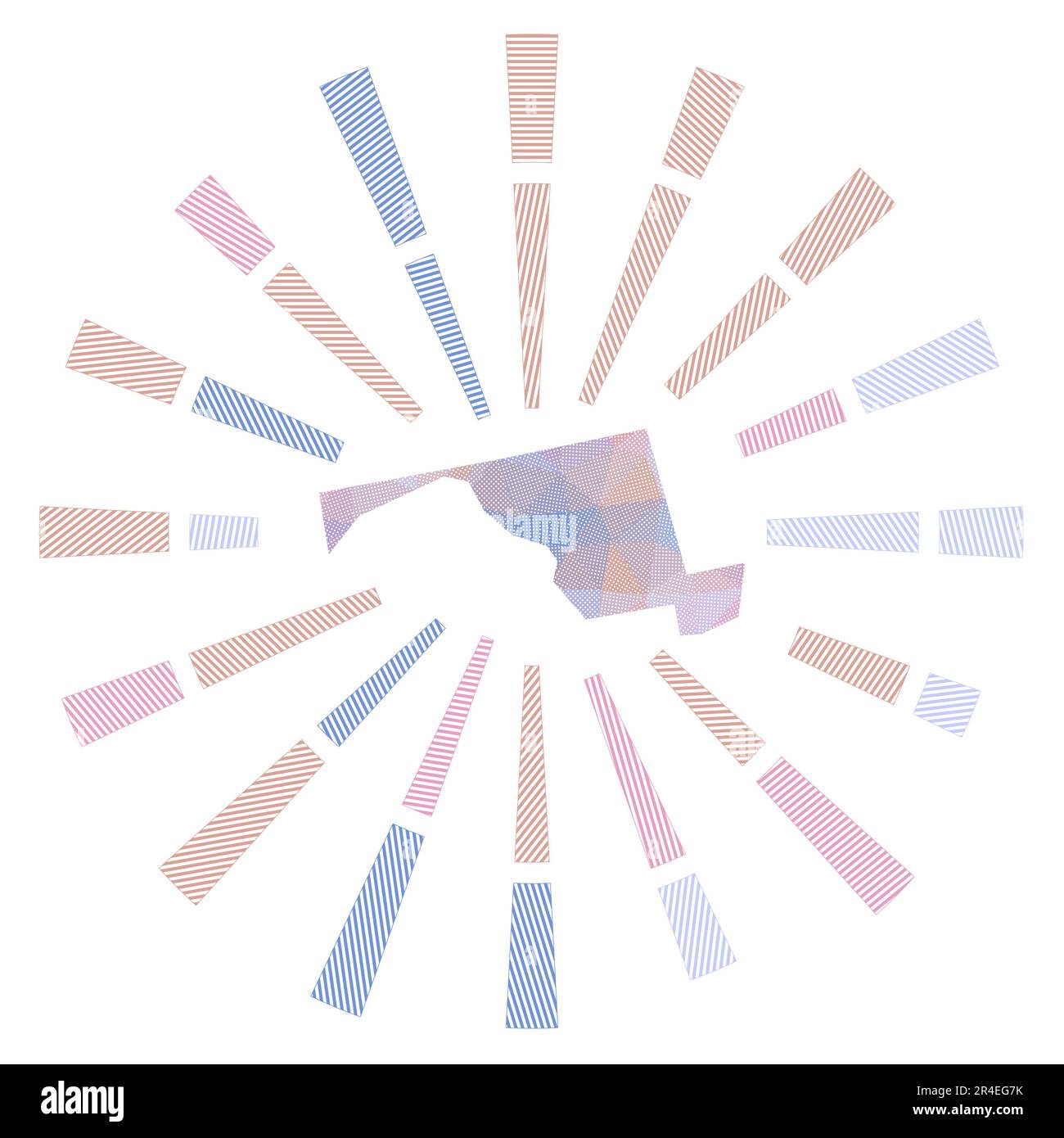 Maryland Sunburst. Rayons poly rayés bas et carte de l'état américain. Illustration vectorielle soignée. Illustration de Vecteur