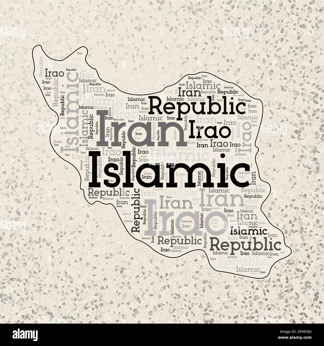 L'Iran forme avec le mot nuage de noms de pays dans plusieurs langues. Carte de la frontière avec l'Iran sur des triangles élégants éparpillés autour. Illustration vectorielle élégante. Illustration de Vecteur