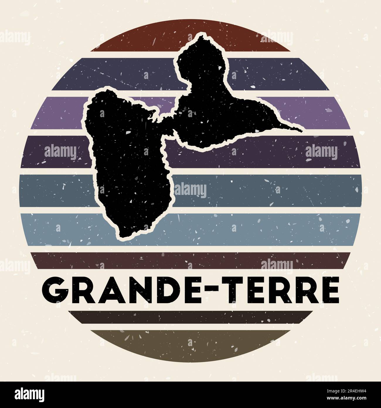 Logo Grande-Terre. Signe avec la carte de l'île et des rayures colorées, illustration vectorielle. Illustration de Vecteur
