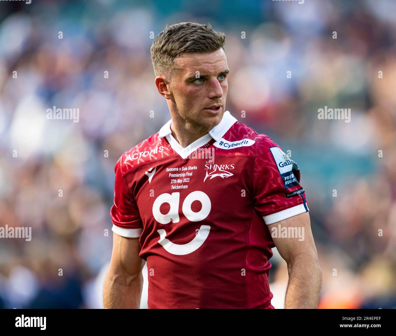 LONDRES, ROYAUME-UNI. 27th, mai 2023. George Ford de sale Sharks regarde pendant Saracens vs sale Sharks - Gallagher Premiership Rugby final au stade de Twickenham le samedi 27 mai 2023. LONDRES, ANGLETERRE. Credit: Taka G Wu/Alay Live News Banque D'Images