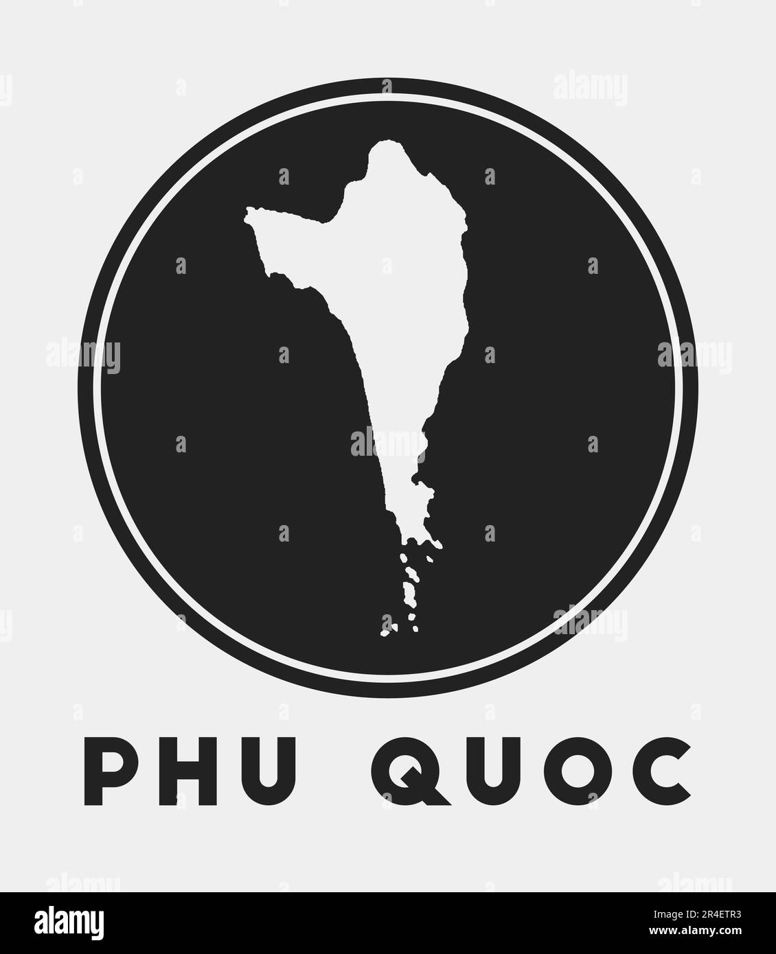 Icône Phu Quoc. Logo rond avec plan de l'île et titre. Badge Phu Quoc élégant avec carte. Illustration vectorielle. Illustration de Vecteur