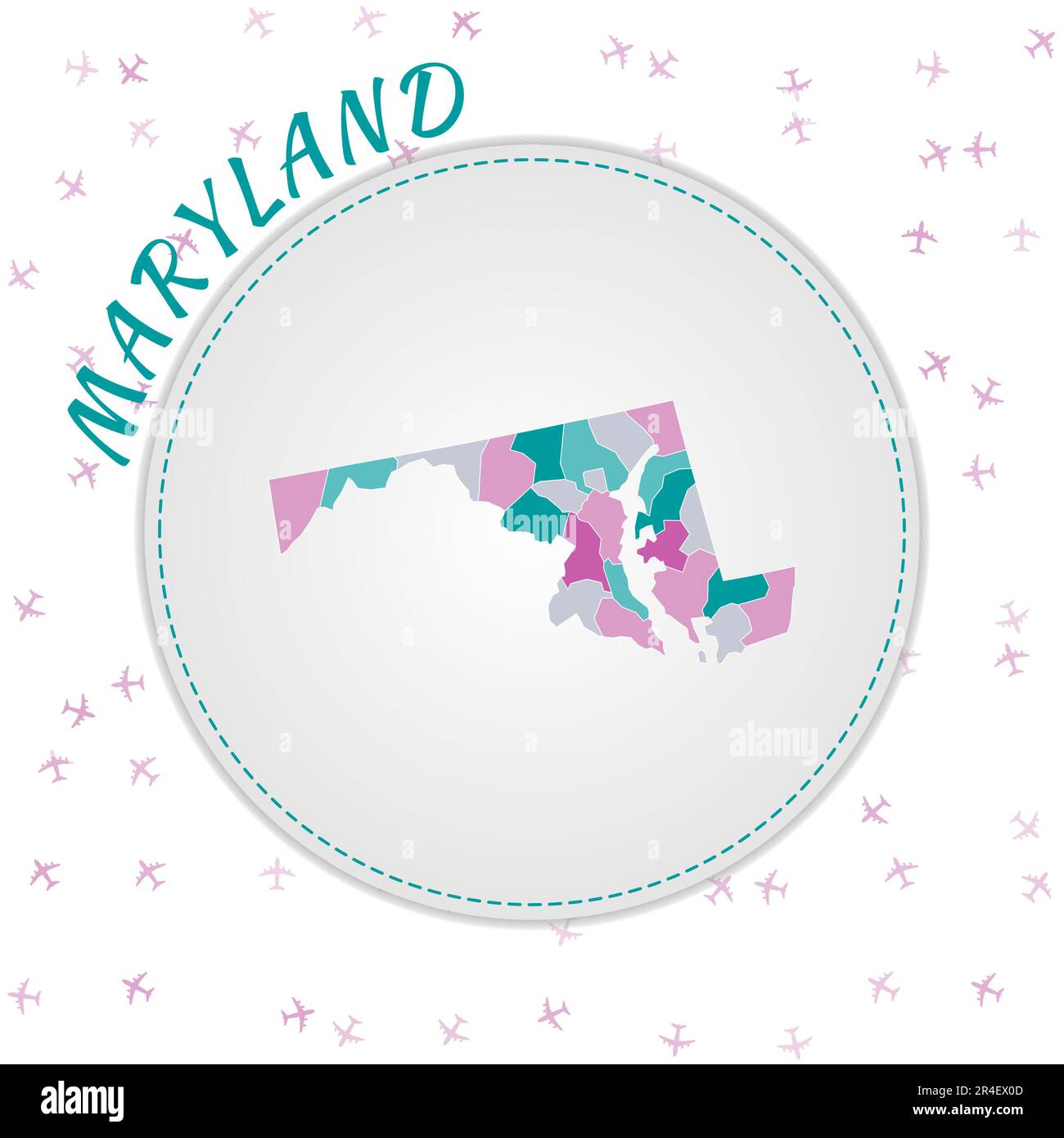 Conception de carte du Maryland. Carte de l'état américain avec les régions dans la palette de couleurs émeraude-améthyste. Illustration de Vecteur