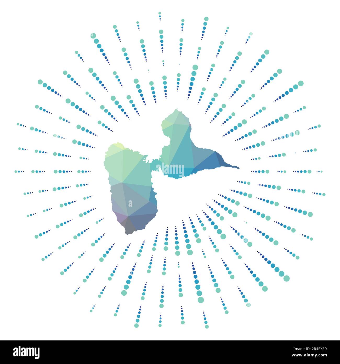 Forme de l'île de Basse-Terre, rafale polygonale. Carte de l'île avec des rayons d'étoiles colorés. Illustration de Basse-Terre en numérique, technologie, Internet, Illustration de Vecteur