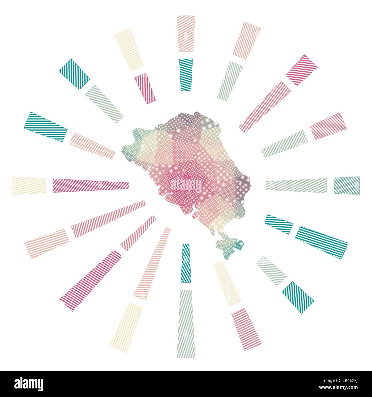 Deux-points Island Sunburst. Faible rayure de polyrayons et carte de l'île. Illustration vectorielle étonnante. Illustration de Vecteur