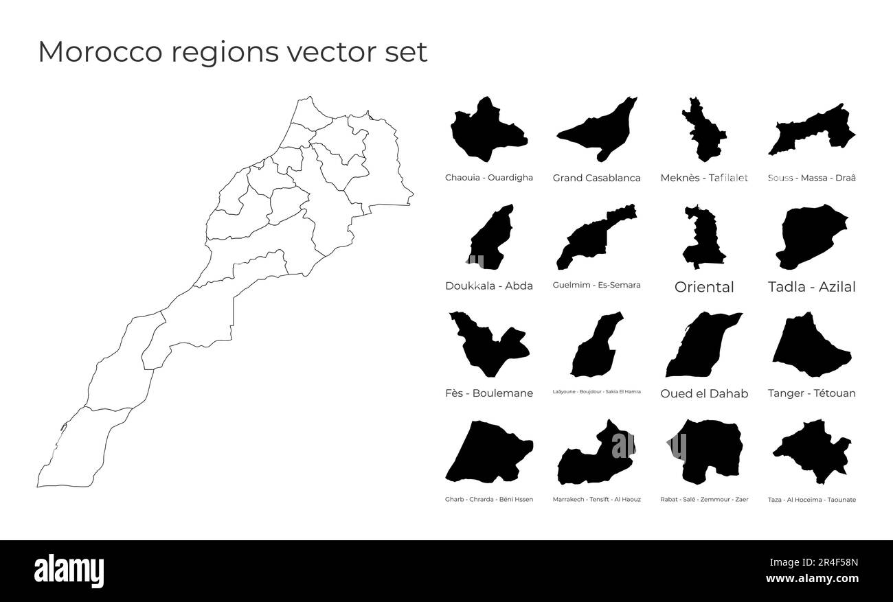 Carte du Maroc avec les formes des régions. Carte vectorielle vierge du pays avec les régions. Frontières du pays pour votre infographie. Illustration vectorielle. Illustration de Vecteur