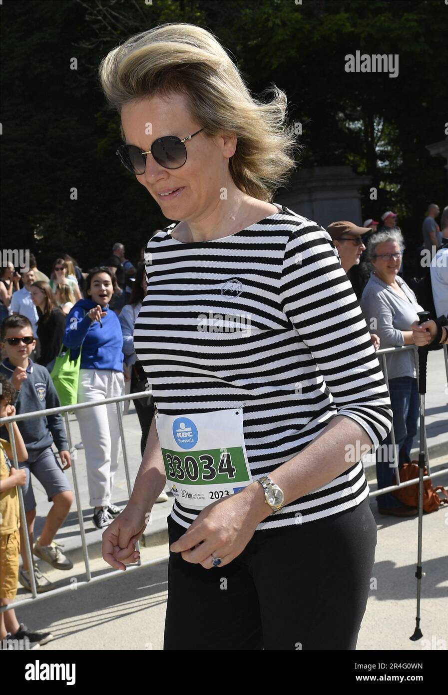 Bruxelles, Belgique. 28th mai 2023. Reine Mathilde de Belgique photographiée lors de l'édition 43th de la course de Bruxelles à 20 km - 20 km de Bruxelles, dimanche 28 mai 2023 à Bruxelles. BELGA PHOTO JOHN THYS crédit: Belga News Agency/Alay Live News Banque D'Images