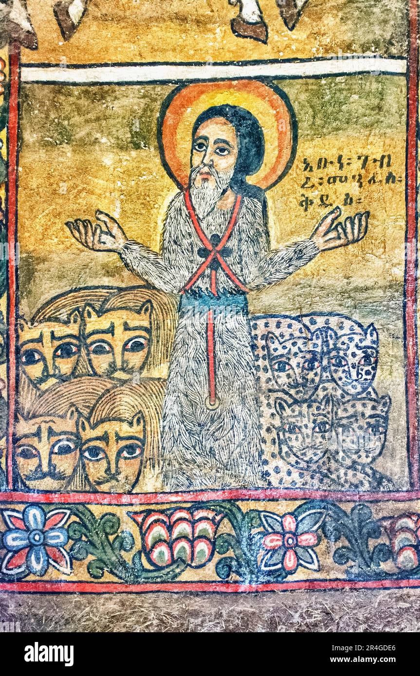 Peintures murales anciennes, église Debre Birhan Selassie, Gondar, région d'Amhara, Éthiopie Banque D'Images