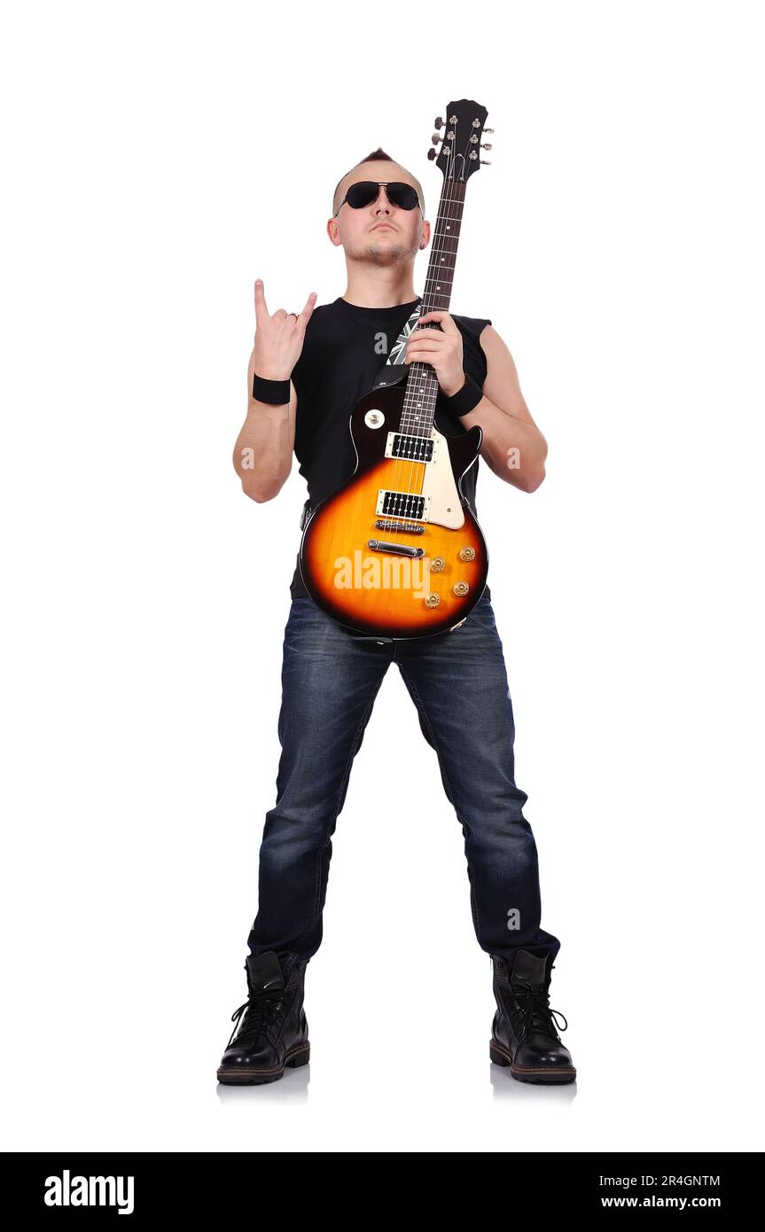 Musicien de rock avec guitare électrique Banque D'Images