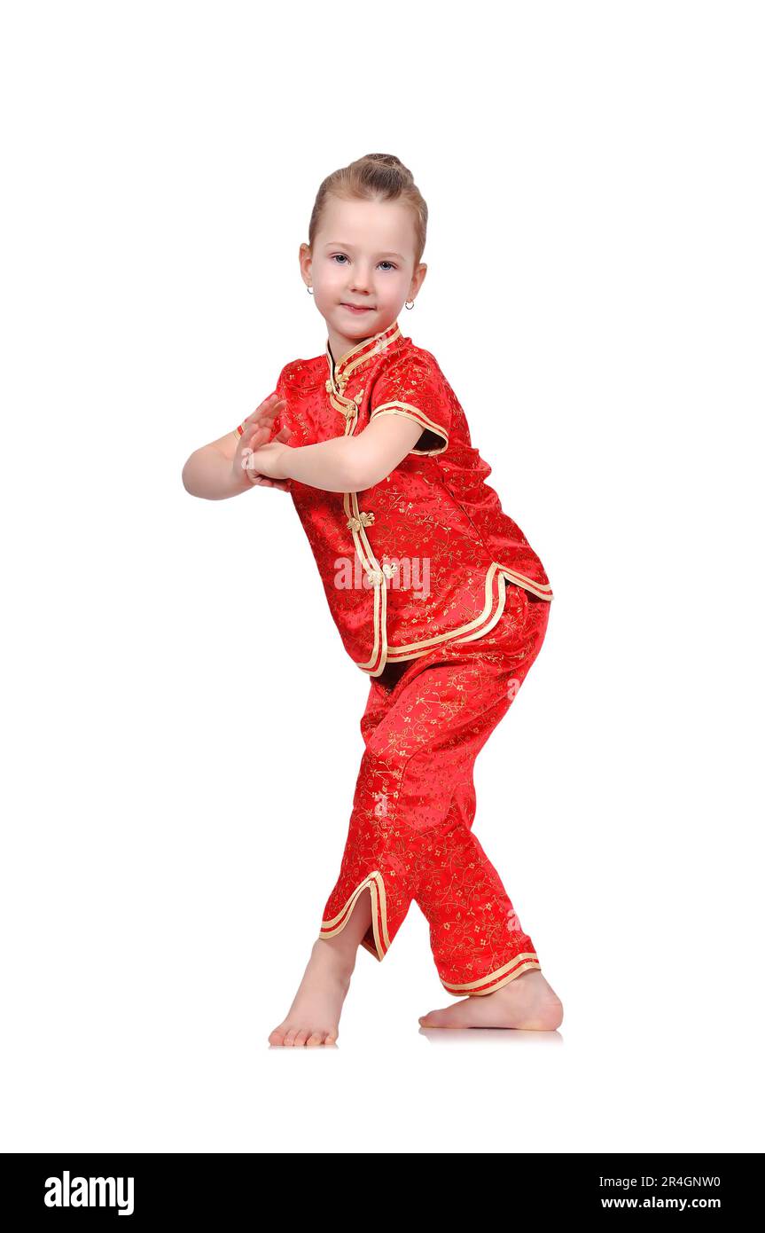 Fille européenne en robe traditionnelle chinoise Banque D'Images