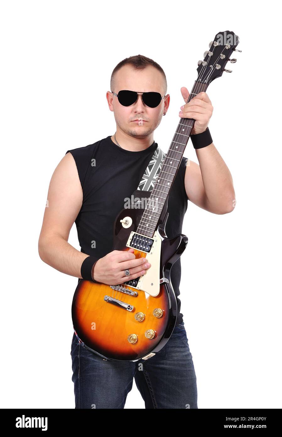 Musicien de rock avec guitare électrique Banque D'Images