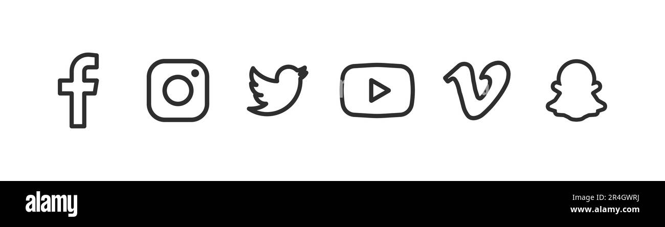 Facebook, instagram, snapchat, twitter, YouTube, icône loine du logo linkedin. Logotype des meilleurs réseaux sociaux et applications pour Internet. Bla Illustration de Vecteur