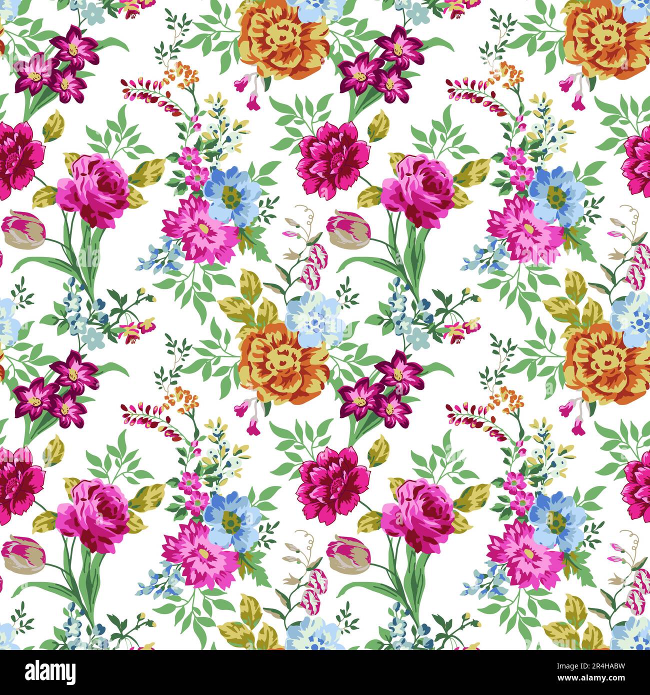 Motif fleuri tendance sans couture en vecteur, motif fleuri brillant sans couture dessiné sur des peintures en papier.bouquet de fleurs à motif roses, impression répétée pour le fabuleux Banque D'Images