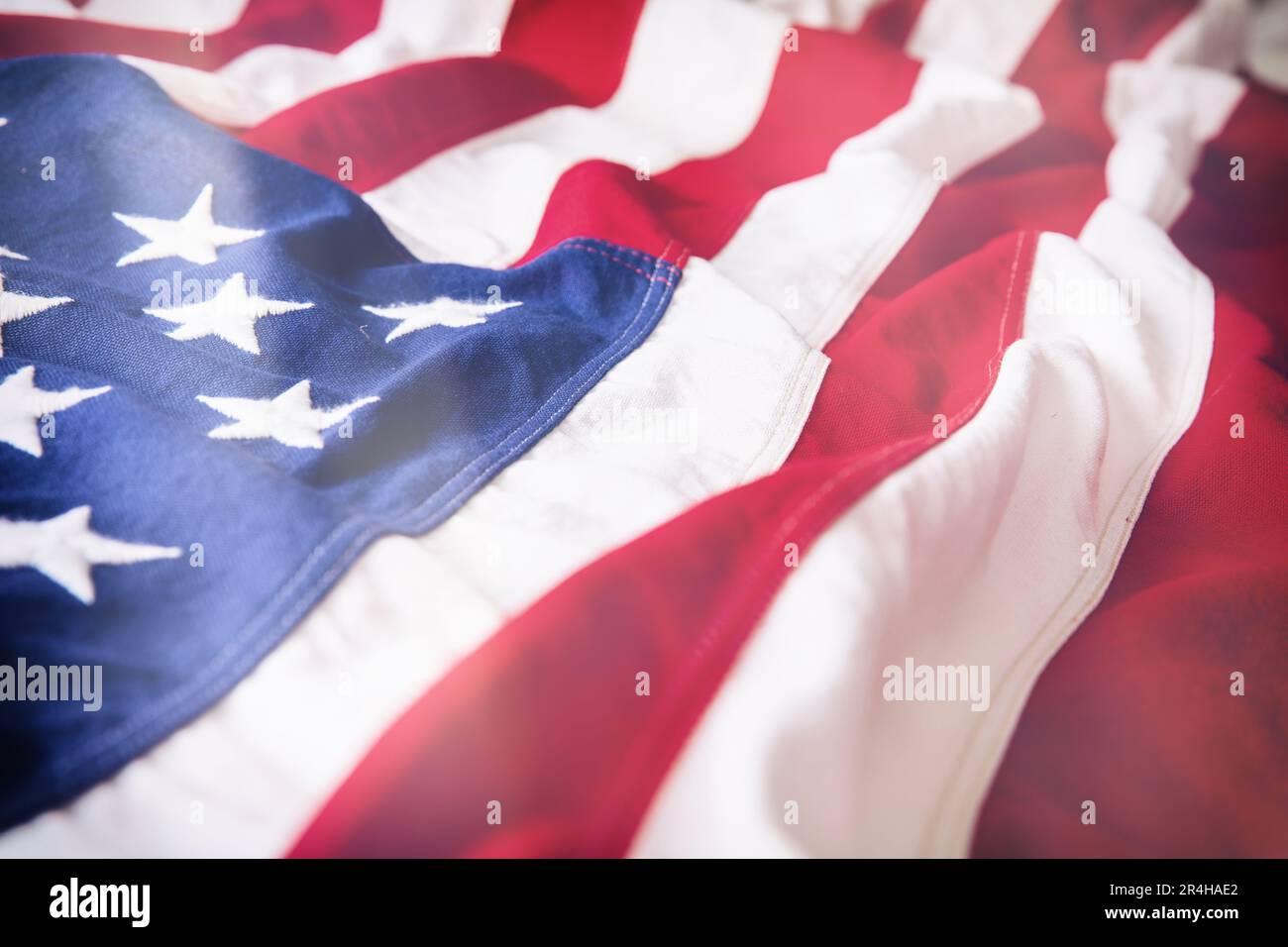 US America flag wave background closeup, USA National Holiday, Memorial and Independence Day, 4 juillet concept Banque D'Images