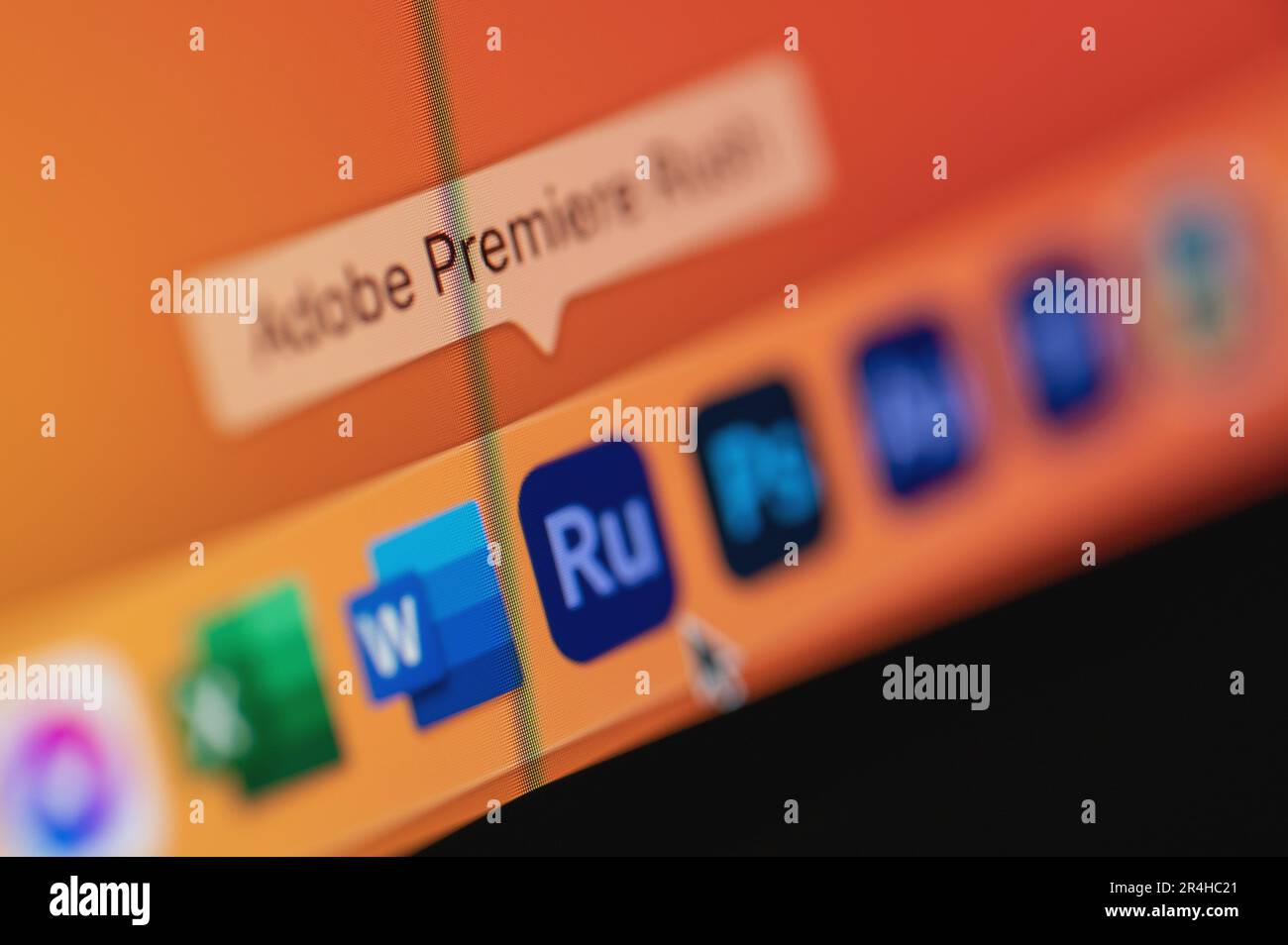 New york, Etats-Unis - 7 avril 2023: Ouvrez l'application vidéo Adobe Premiere Rush sur l'écran de l'ordinateur en gros plan Banque D'Images