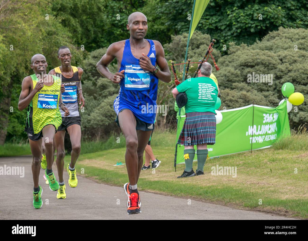 Coureurs kenyans Julius KIlagat Korir, Stanley Kiprotich Bett & Japhet Koech, Edinburgh Marathon 2027, domaine Gosford, Lothian oriental. Écosse, Royaume-Uni Banque D'Images