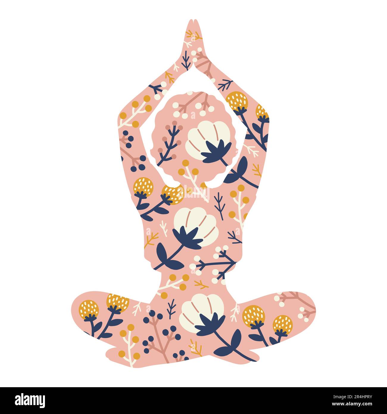 Silhouette de fille de yoga avec fleurs en position de lotus isolée. Tatouage, autocollant ou illustration vectorielle de conception d'impression Illustration de Vecteur