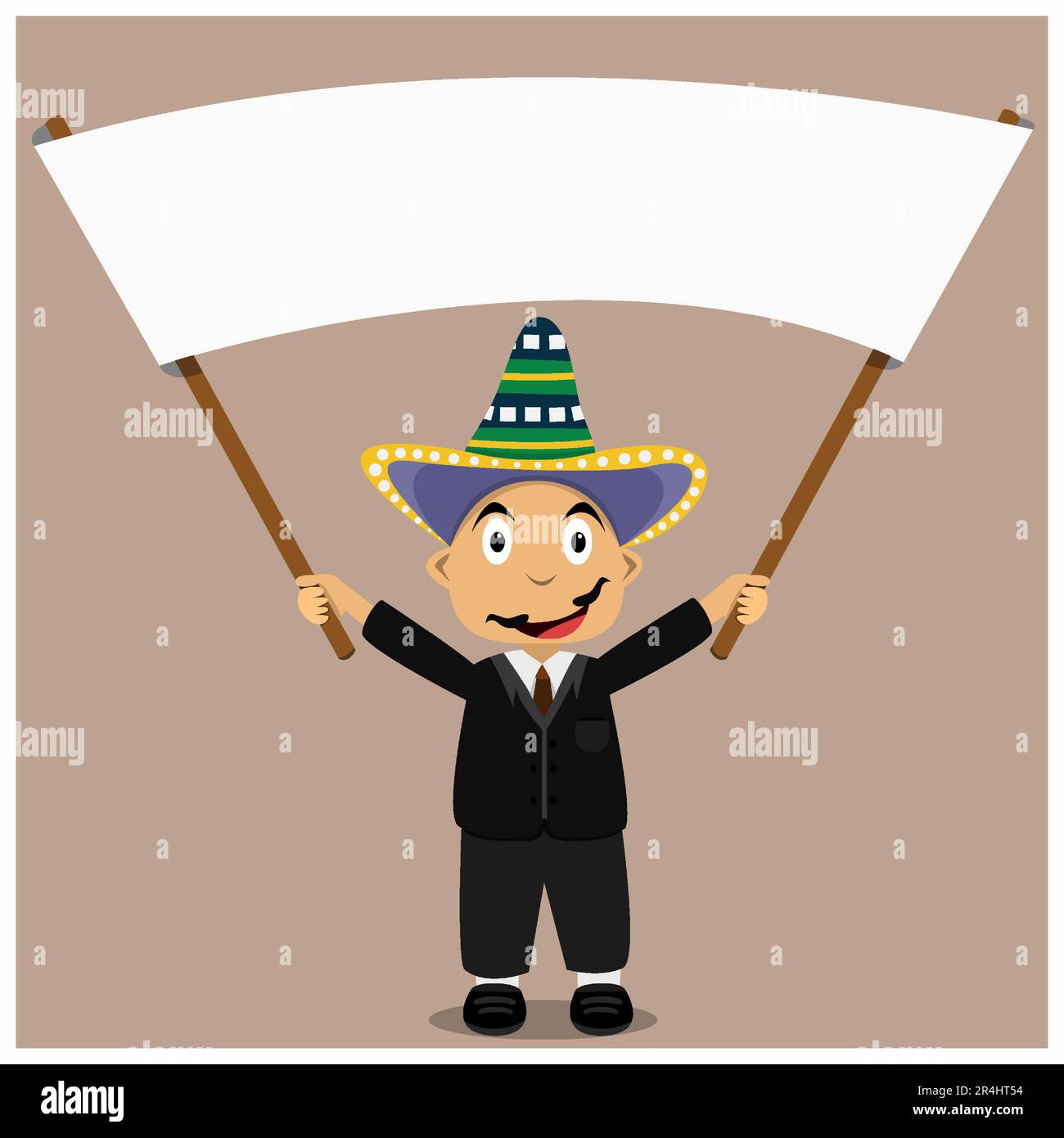 Illustration vectorielle de Mexico Boy avec bannière vierge et arrière-plan de couleur marron. Illustration de Vecteur
