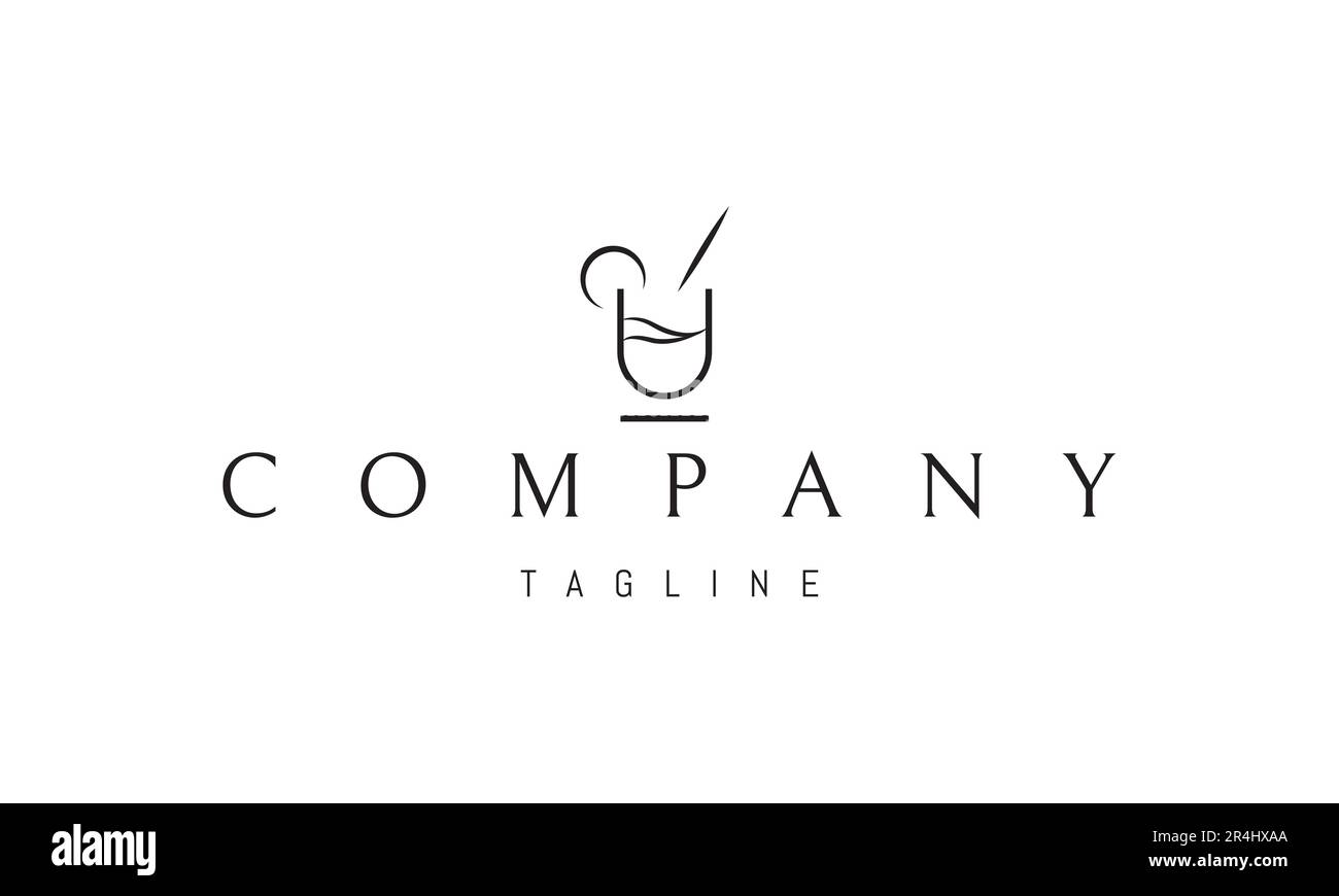 Logo vectoriel sur lequel une image abstraite d'une boisson avec une paille dans un style linéaire. Illustration de Vecteur