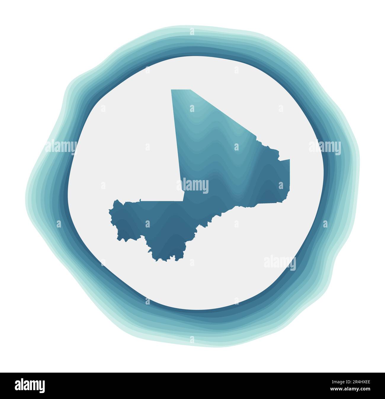 Logo Mali. Badge du pays. Signe circulaire superposé autour de la forme de la bordure du Mali. Illustration vectorielle tendance. Illustration de Vecteur