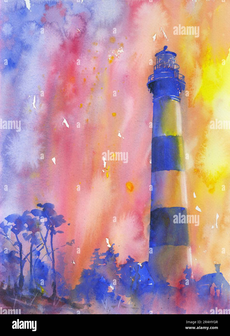 Phare de l'île de Bodie au coucher du soleil dans les rives extérieures (OBX) de Caroline du Nord - Etats-Unis Banque D'Images