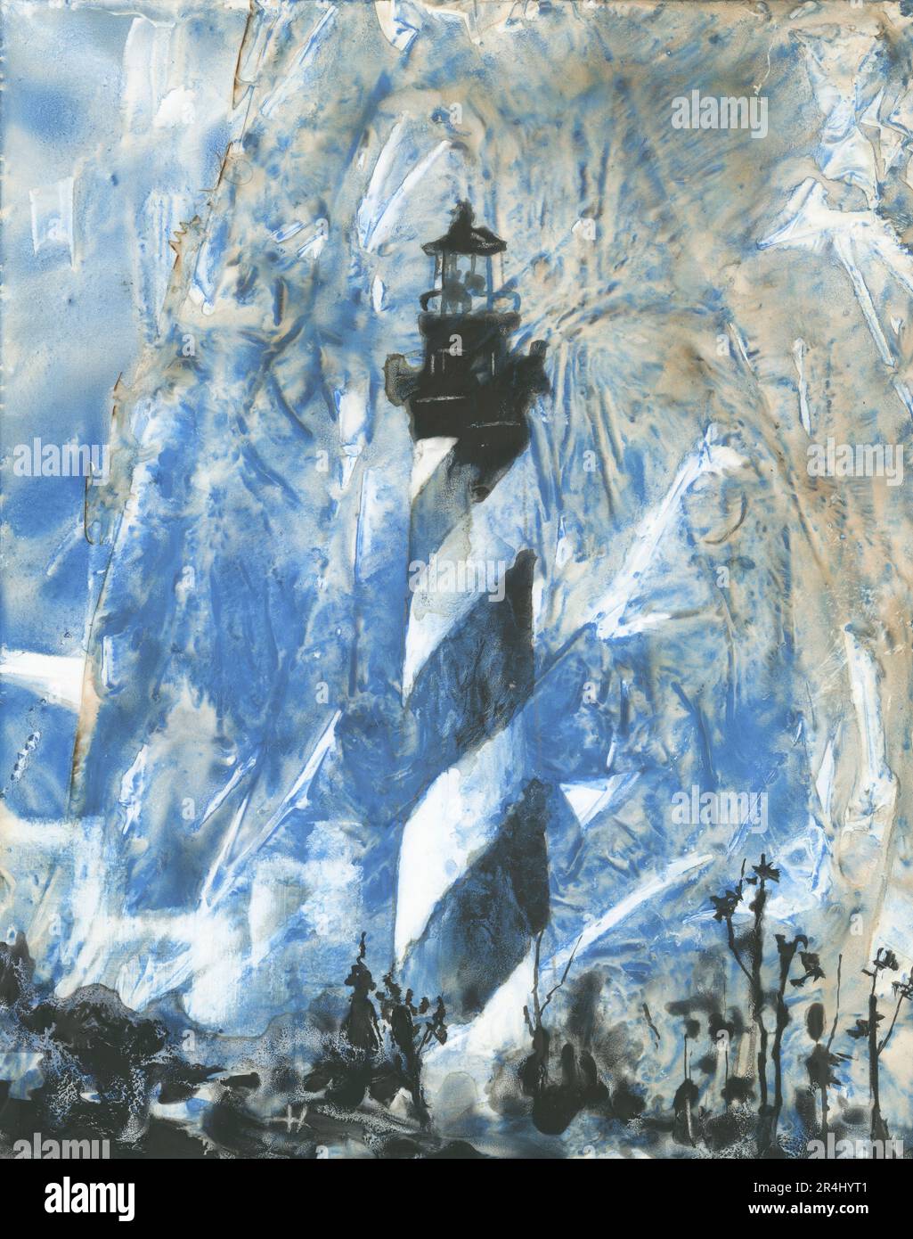 Peinture aquarelle Cape Hatteras. Décor coloré de mur de maison phare Cape Hatteras Outer Banks OBX œuvres d'art Banque D'Images