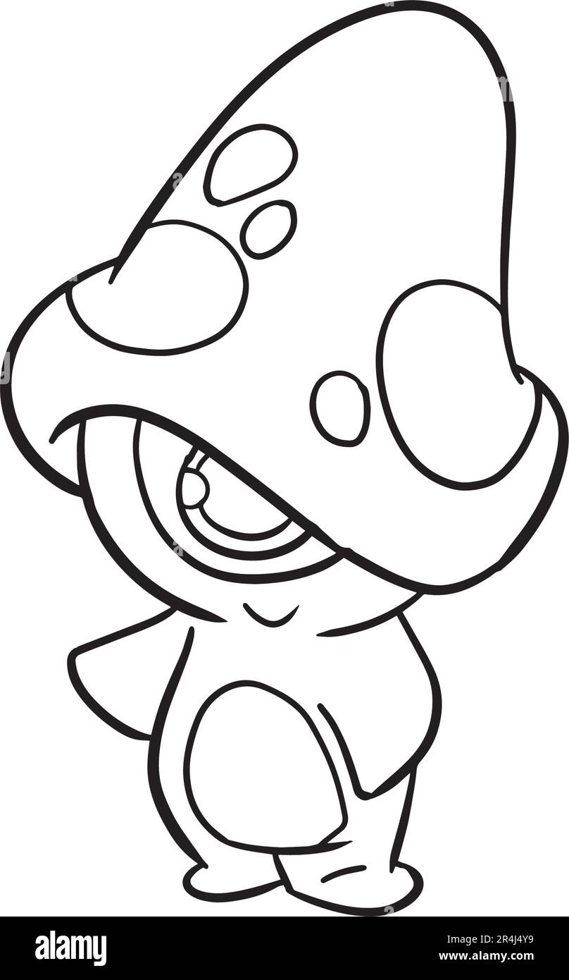 Illustration pour la page de coloriage et l'icône , style de dessin animé. Un mignon adorable petit monstre créepy, lignes épaisses. Arrière-plan blanc isolé. Illustration de Vecteur