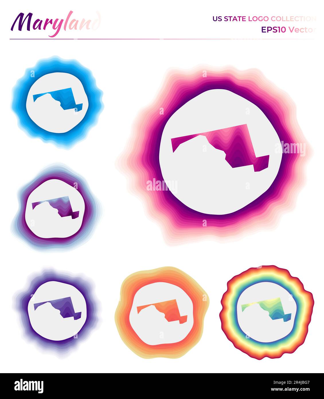 Collection de logo Maryland. Badge coloré de l'état américain. Couches autour de la forme de la frontière du Maryland. Illustration vectorielle. Illustration de Vecteur