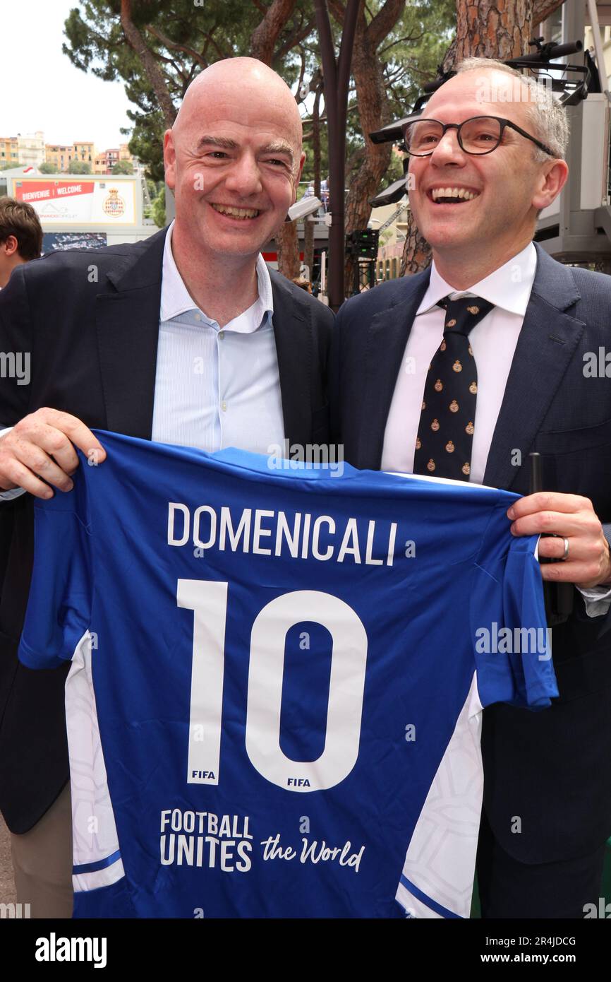Monaco, Monaco. 27th mai 2023. MONACO, Monte Carlo, 28. Mai 2023; Gianni INFANTINO de la FIFA et Stephano DOMENICALI, PDG de FOM pendant le Grand Prix de Formule 1 au cours de la course de rue Monaco sur 28. Mai 2023. RACEDAY, image et copyright Arthur THILL/ATP images (THILL Arthur/ATP/SPP) Credit: SPP Sport Press photo. /Alamy Live News Banque D'Images