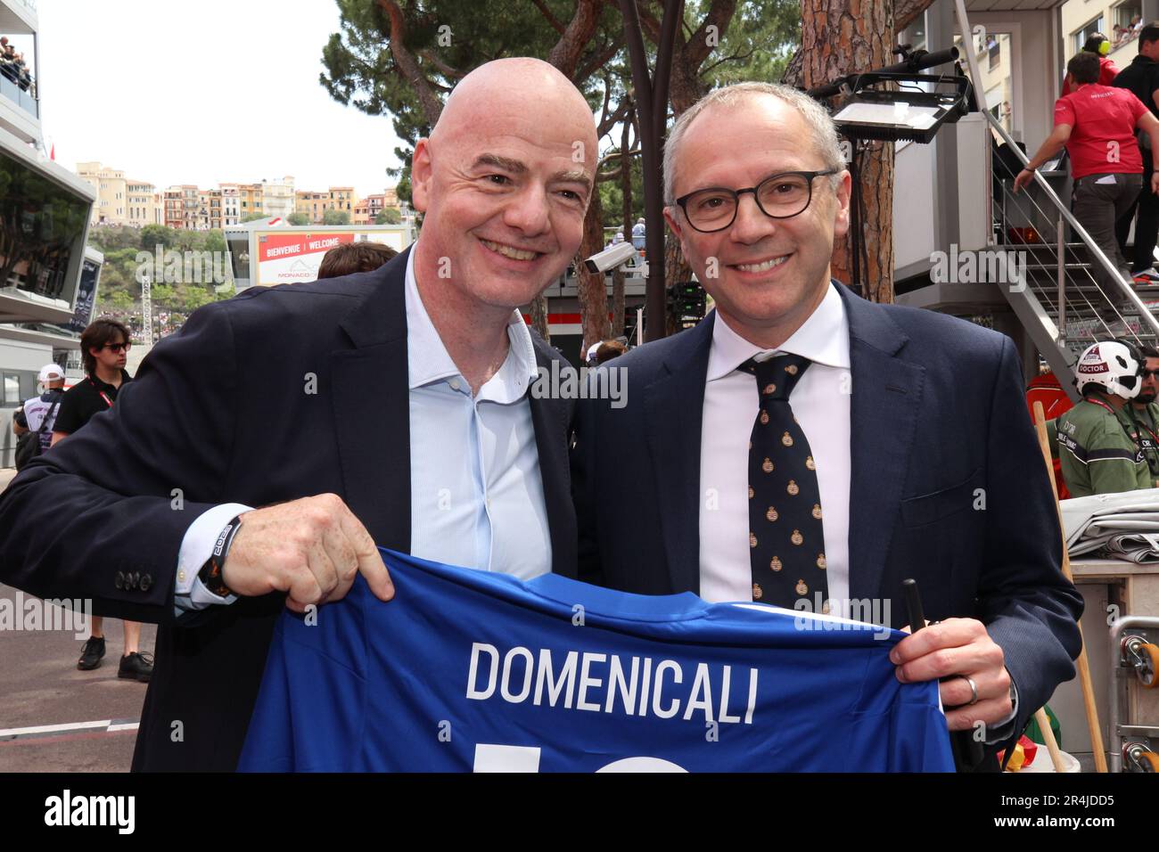 Monaco, Monaco. 27th mai 2023. MONACO, Monte Carlo, 28. Mai 2023; Gianni INFANTINO de la FIFA et Stephano DOMENICALI, PDG de FOM pendant le Grand Prix de Formule 1 au cours de la course de rue Monaco sur 28. Mai 2023. RACEDAY, image et copyright Arthur THILL/ATP images (THILL Arthur/ATP/SPP) Credit: SPP Sport Press photo. /Alamy Live News Banque D'Images