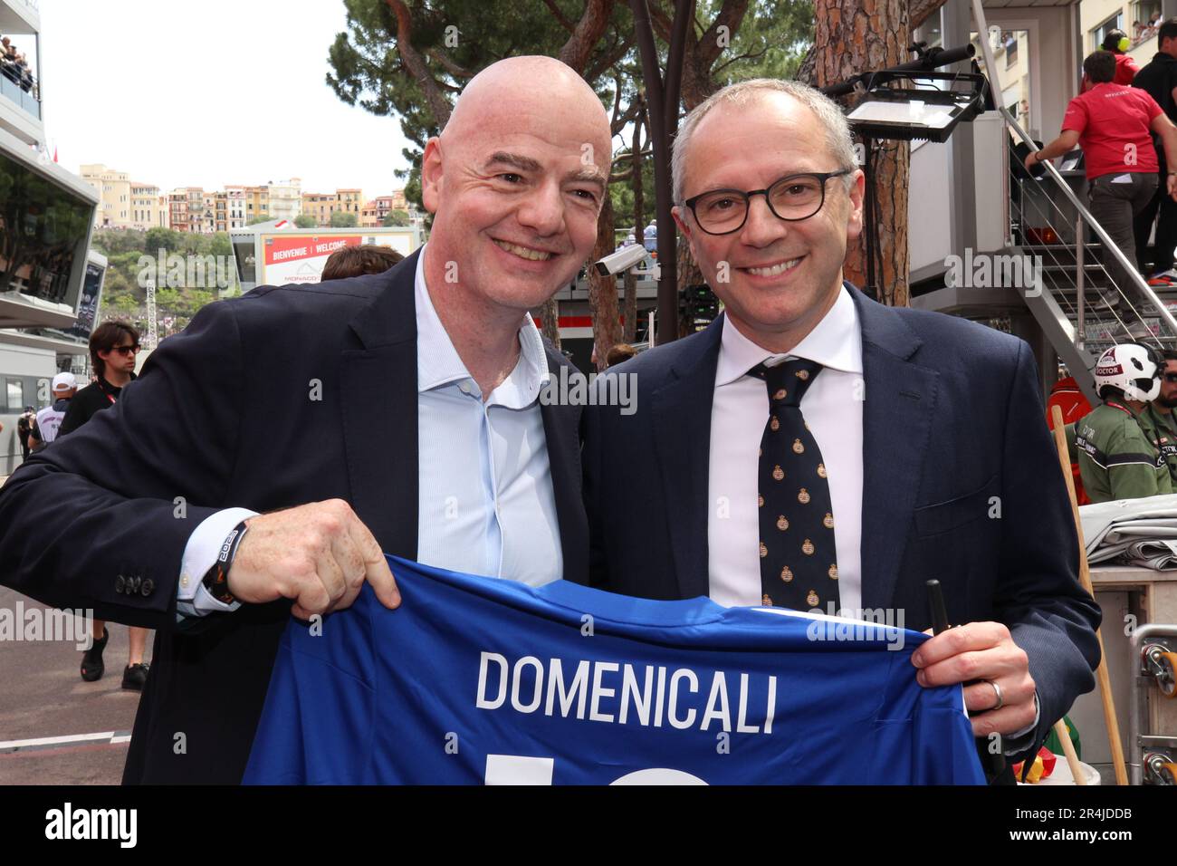 Monaco, Monaco. 27th mai 2023. MONACO, Monte Carlo, 28. Mai 2023; Gianni INFANTINO de la FIFA et Stephano DOMENICALI, PDG de FOM pendant le Grand Prix de Formule 1 au cours de la course de rue Monaco sur 28. Mai 2023. RACEDAY, image et copyright Arthur THILL/ATP images (THILL Arthur/ATP/SPP) Credit: SPP Sport Press photo. /Alamy Live News Banque D'Images