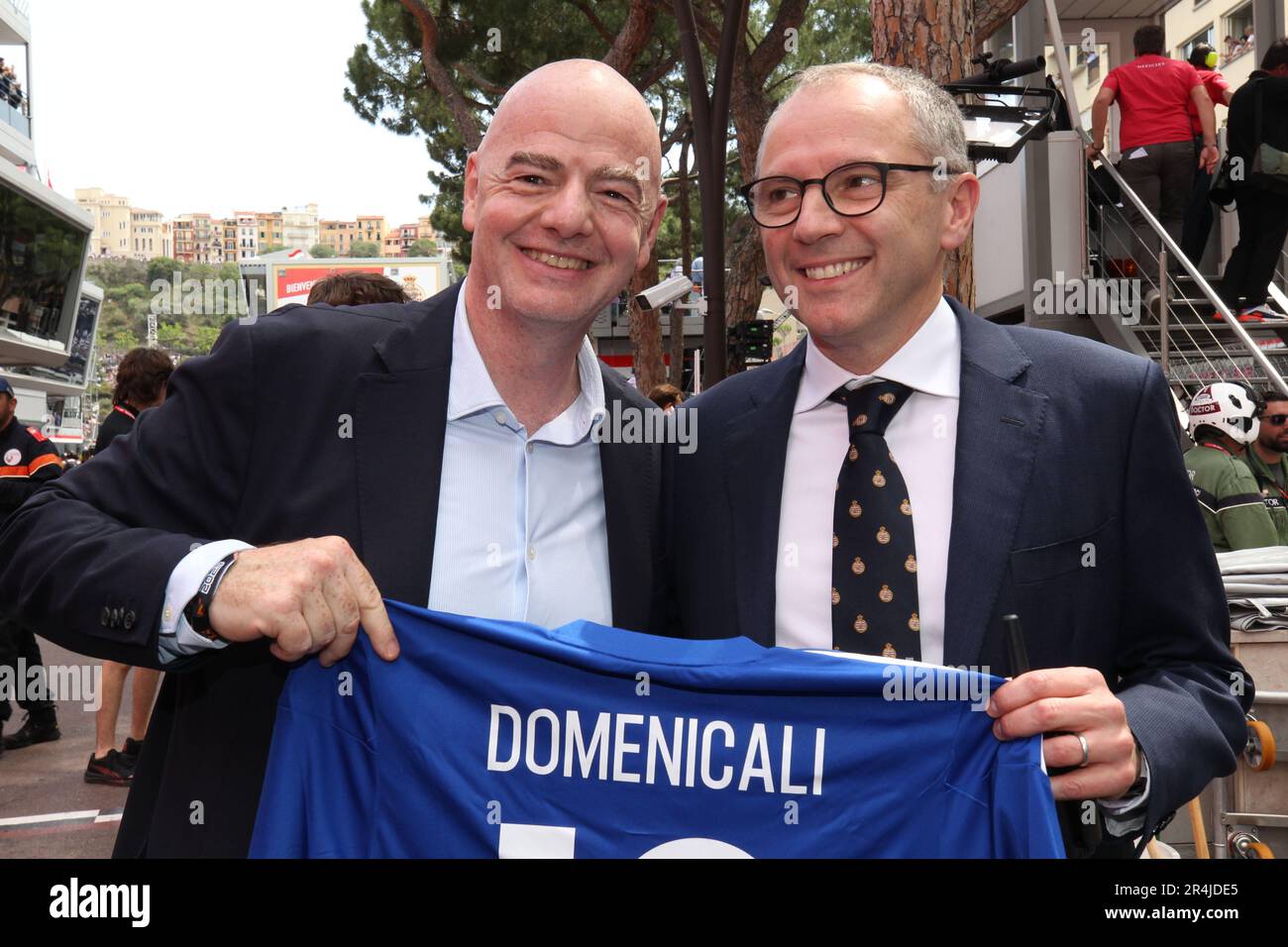 Monaco, Monaco. 27th mai 2023. MONACO, Monte Carlo, 28. Mai 2023; Gianni INFANTINO de la FIFA et Stephano DOMENICALI, PDG de FOM pendant le Grand Prix de Formule 1 au cours de la course de rue Monaco sur 28. Mai 2023. RACEDAY, image et copyright Arthur THILL/ATP images (THILL Arthur/ATP/SPP) Credit: SPP Sport Press photo. /Alamy Live News Banque D'Images