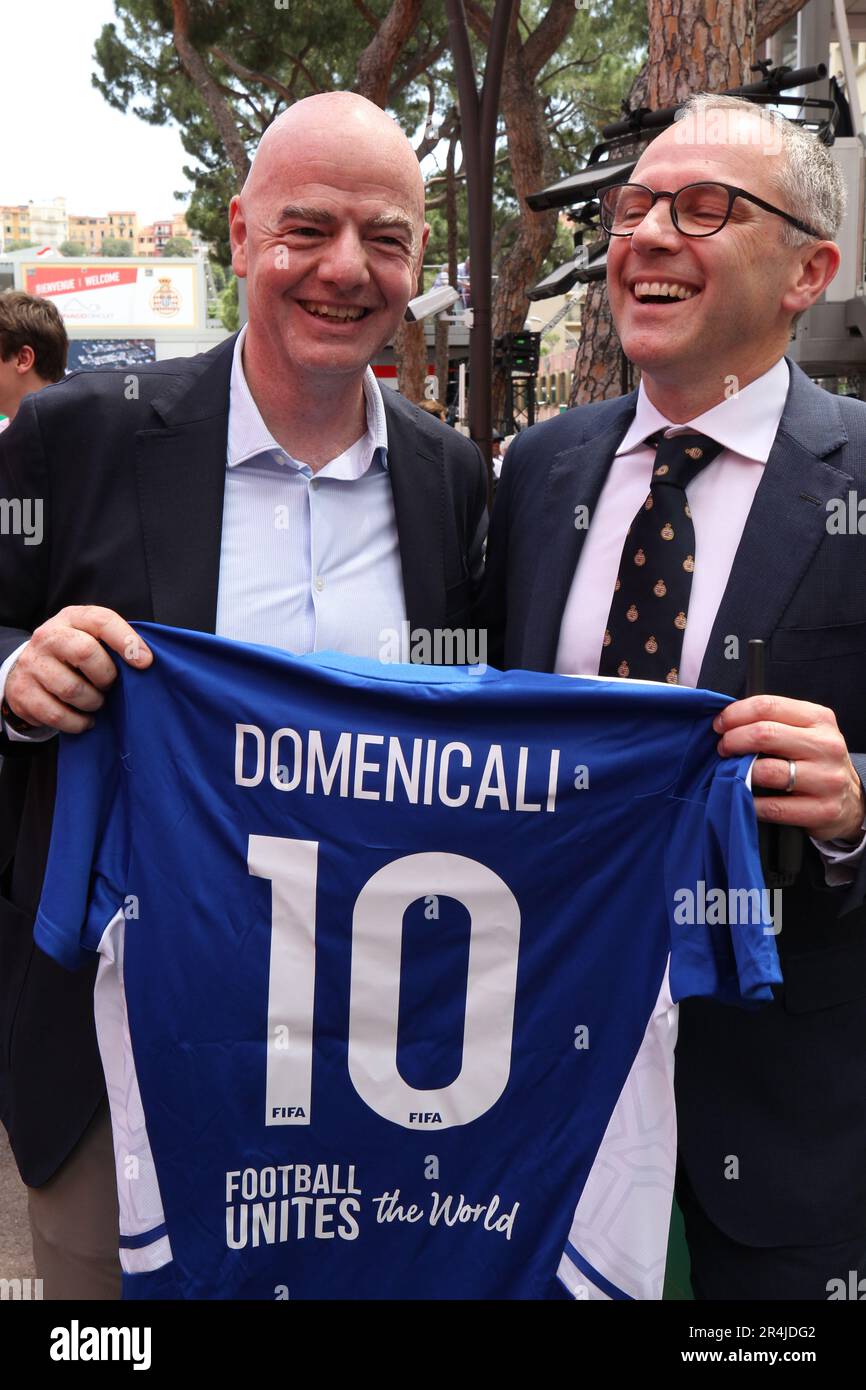Monaco, Monaco. 27th mai 2023. MONACO, Monte Carlo, 28. Mai 2023; Gianni INFANTINO de la FIFA et Stephano DOMENICALI, PDG de FOM pendant le Grand Prix de Formule 1 au cours de la course de rue Monaco sur 28. Mai 2023. RACEDAY, image et copyright Arthur THILL/ATP images (THILL Arthur/ATP/SPP) Credit: SPP Sport Press photo. /Alamy Live News Banque D'Images