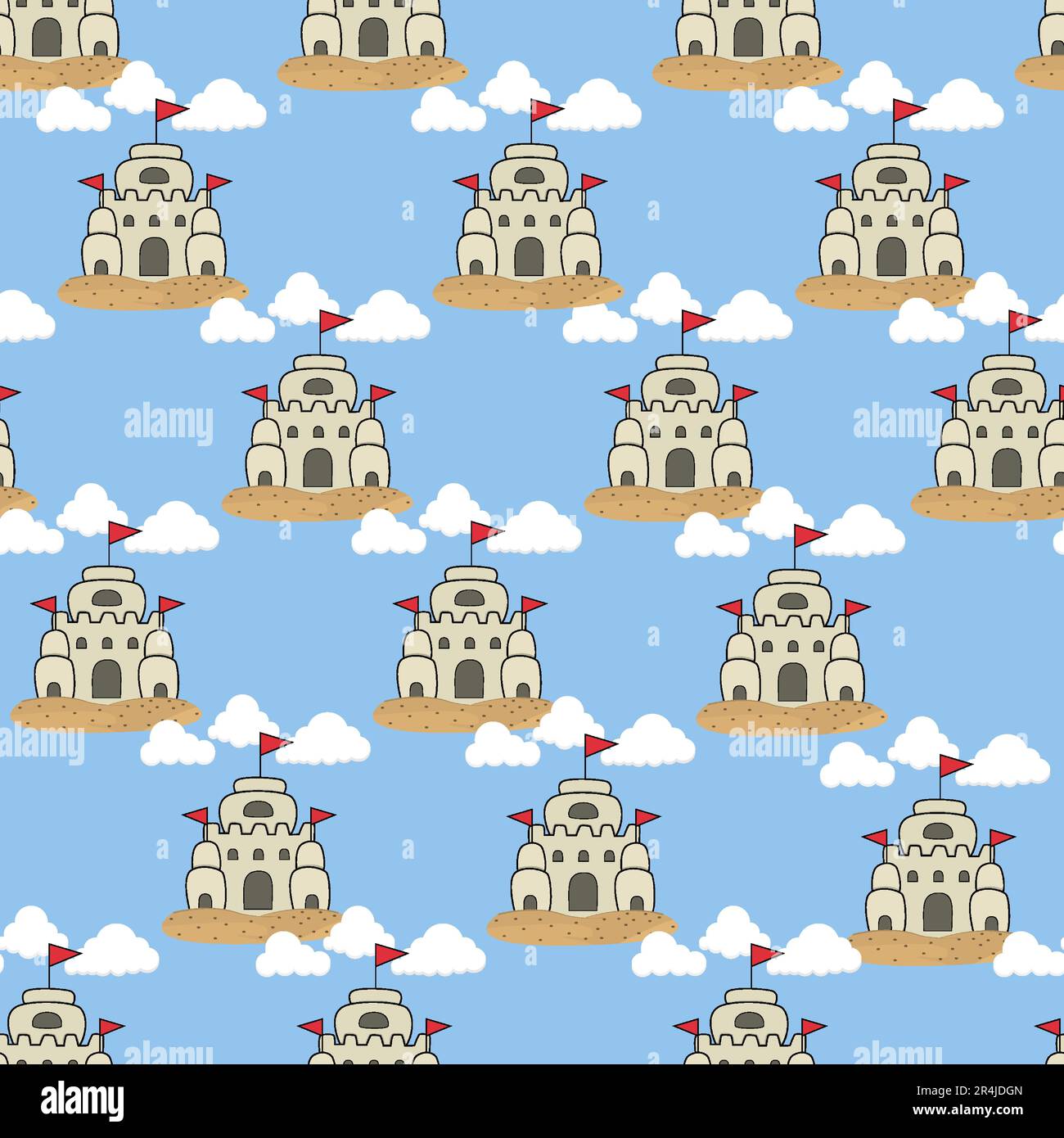 Illustration vectorielle de Pattern Palace sur la plage, thème de l'été, icône et couleurs bleues arrière-plan Illustration de Vecteur