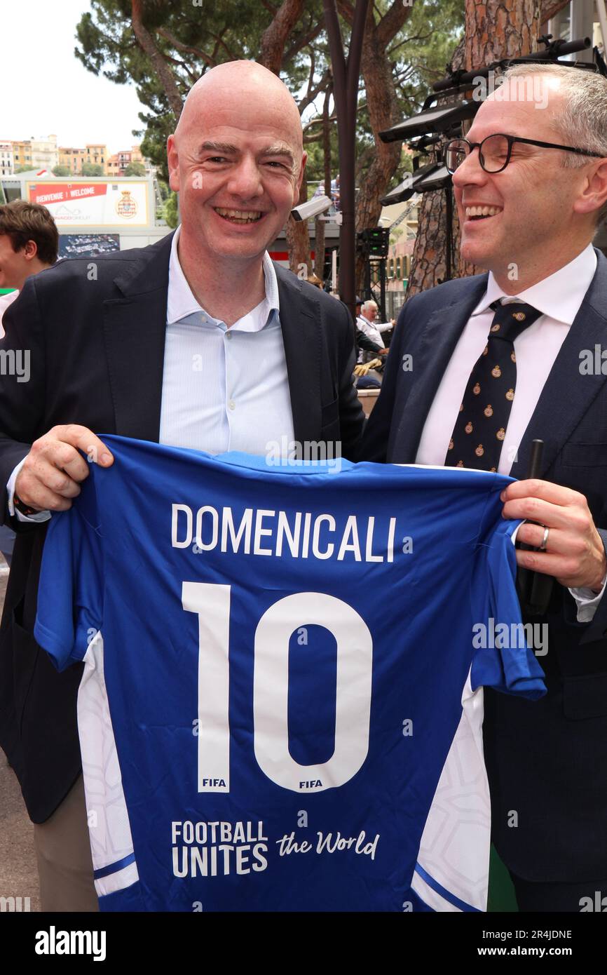 Monaco, Monaco. 27th mai 2023. MONACO, Monte Carlo, 28. Mai 2023; Gianni INFANTINO de la FIFA et Stephano DOMENICALI, PDG de FOM pendant le Grand Prix de Formule 1 au cours de la course de rue Monaco sur 28. Mai 2023. RACEDAY, image et copyright Arthur THILL/ATP images (THILL Arthur/ATP/SPP) Credit: SPP Sport Press photo. /Alamy Live News Banque D'Images