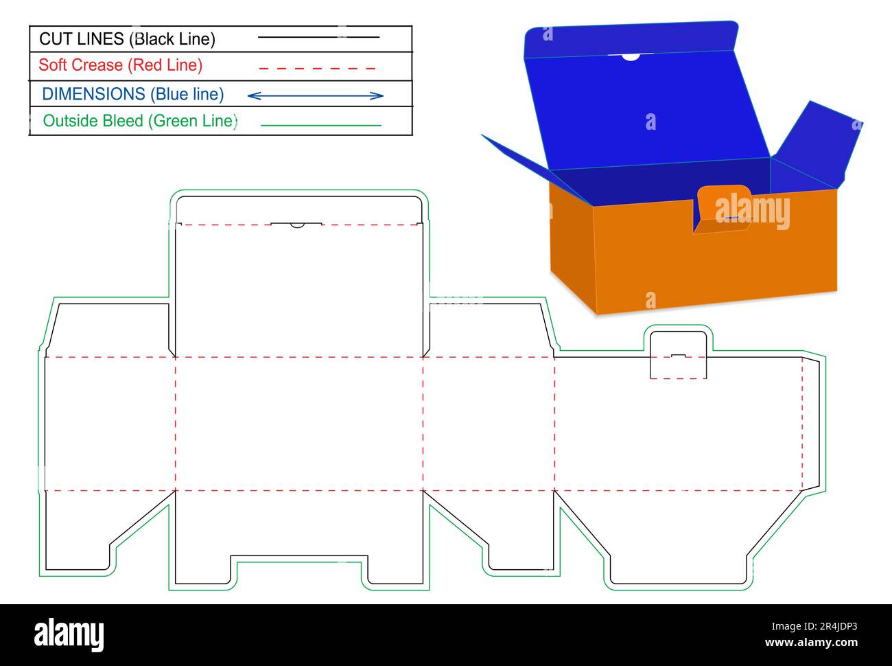 Tuck Top Snap Lock Bottom ou Auto Bottom Lock Box modèle de ligne de découpe et boîte de rendu 3D. Illustration de Vecteur