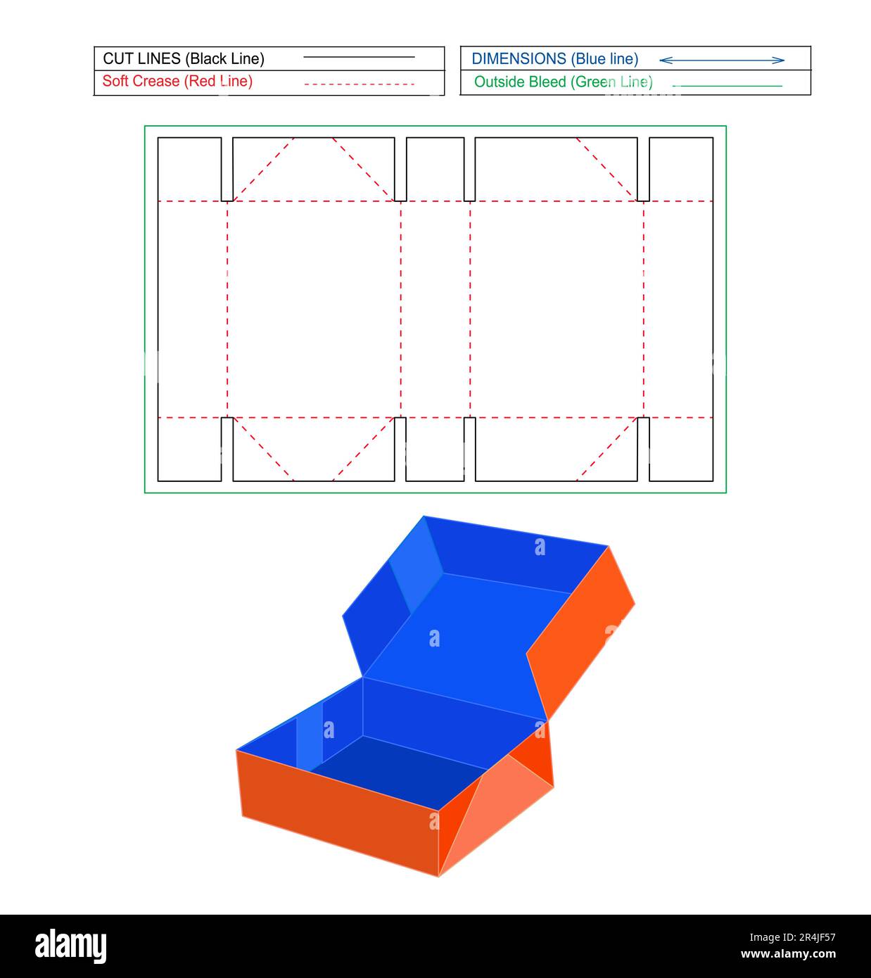 Boîte auto-érigeante, boîte de carton pliant ondulé et boîte d'expédition ondulée, modèle de ligne de découpe et boîte 3d avec boîte de couleur modifiable et modifiable Illustration de Vecteur