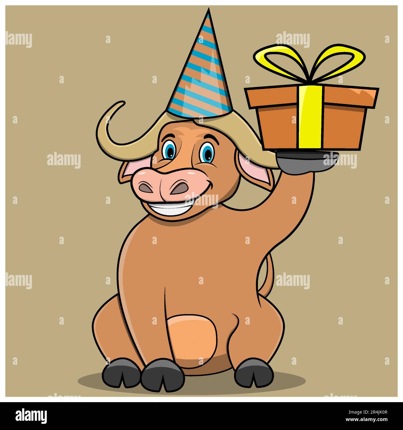 Personnage Buflo Bring Brown Gift for Party, Light Brown Colors Background, Mascot, Icon, personnage ou logo, Vector et Illustration. Illustration de Vecteur