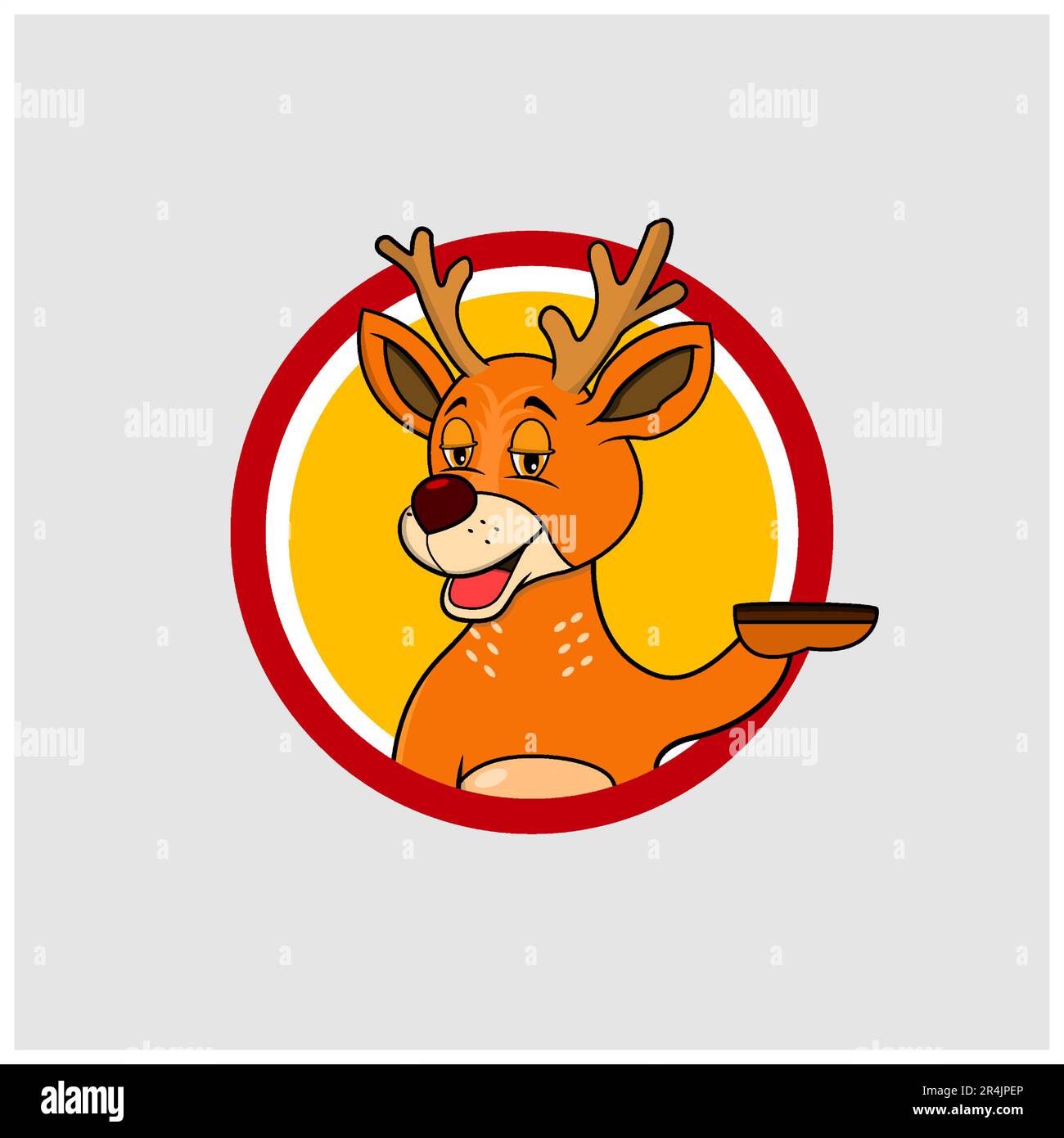 Étiquette cercle de tête de cerf avec expression de sourire de détente, fond de couleur jaune, mascotte, icône, personnage ou logo, Vecteur et illustration. Illustration de Vecteur