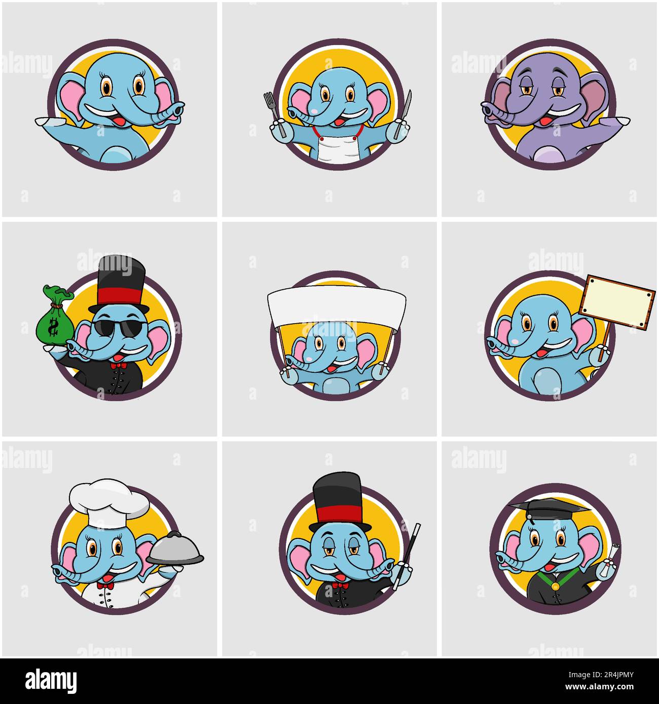 Ensemble d'étiquettes à motif cercle de tête d'éléphant mignon, fond de couleur jaune, dessin animé, mascotte, animaux, Caractère, vecteur et illustration. Illustration de Vecteur Ensemble d'étiquettes à motif cercle de tête d'éléphant mignon, fond de couleur jaune, dessin animé, mascotte, animaux, Caractère, vecteur et illustration. Illustration de Vecteur